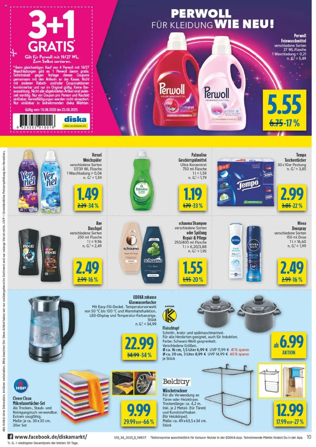 Diska - diska Angebote Bayern KW34 - gültig ab dem 18.08.2025 | Seite: 10 | Produkte: Shampoo, Waschmittel, Geschirrspülmittel, Deospray