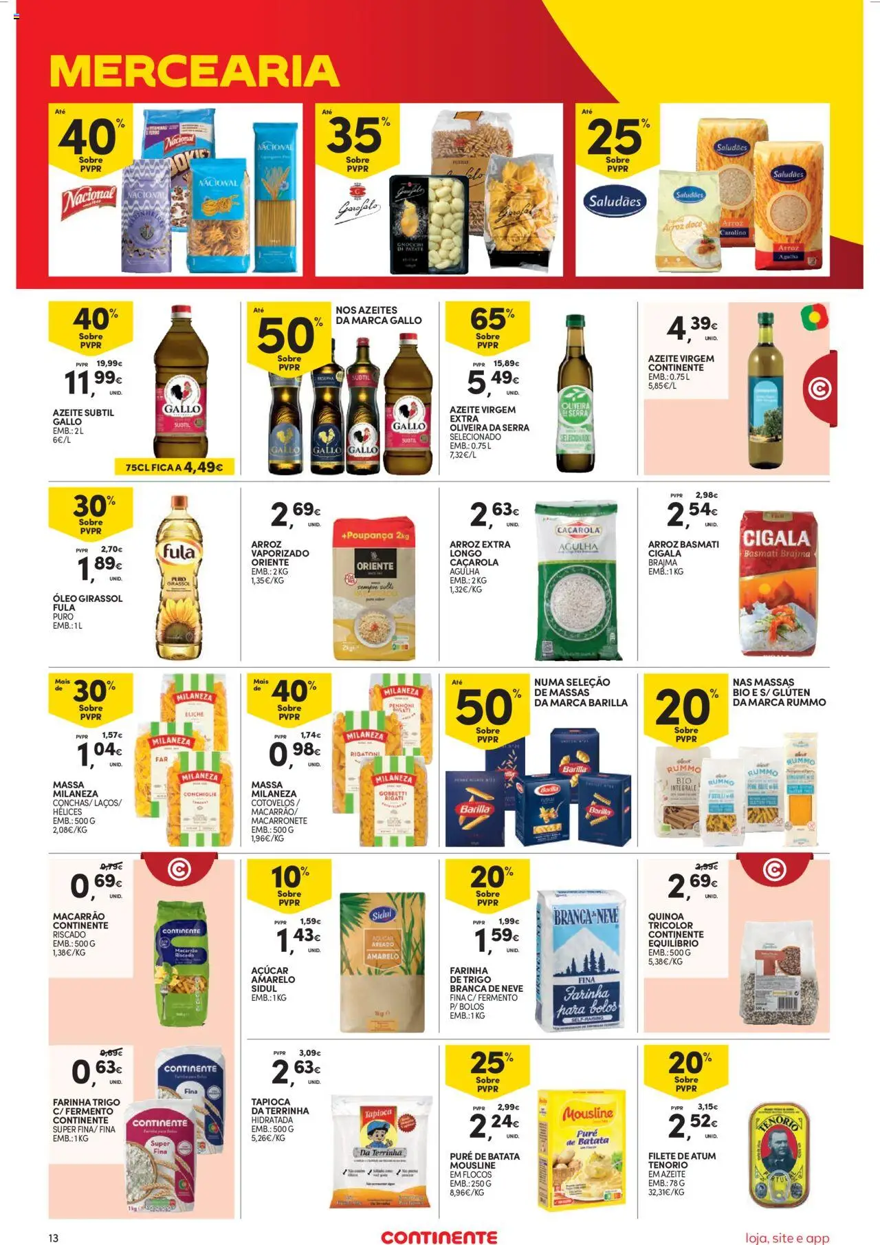 Continente Semanal Continente Bom Dia │ válido de 05.08.2025 | Página: 13 | Produtos: Batata, Óleo, Macarrão, Massa milaneza