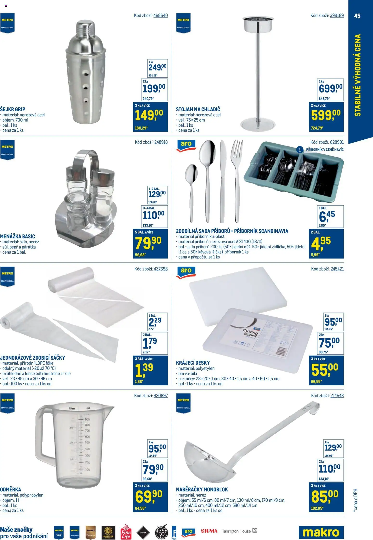 Makro leták - Stabilně výhodná cena – gastronomie od 24.09.2025 | Strana: 45 | Produkty: Lžíce, Fólie, Příborník, Desky