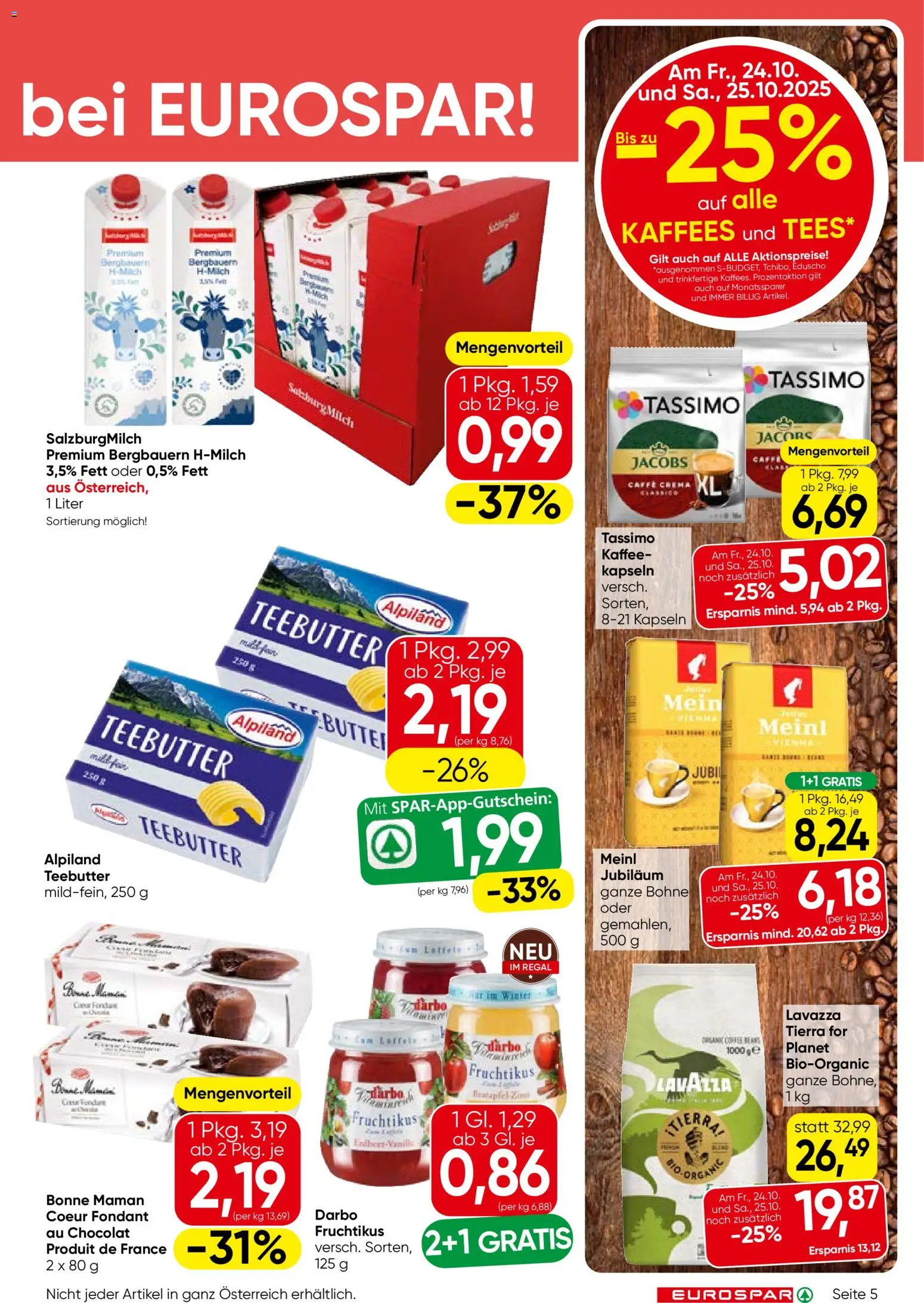 Eurospar Flugblatt gültig ab 23.10.2025 | Seite: 5 | Produkte: Regal, Milch, Kaffee