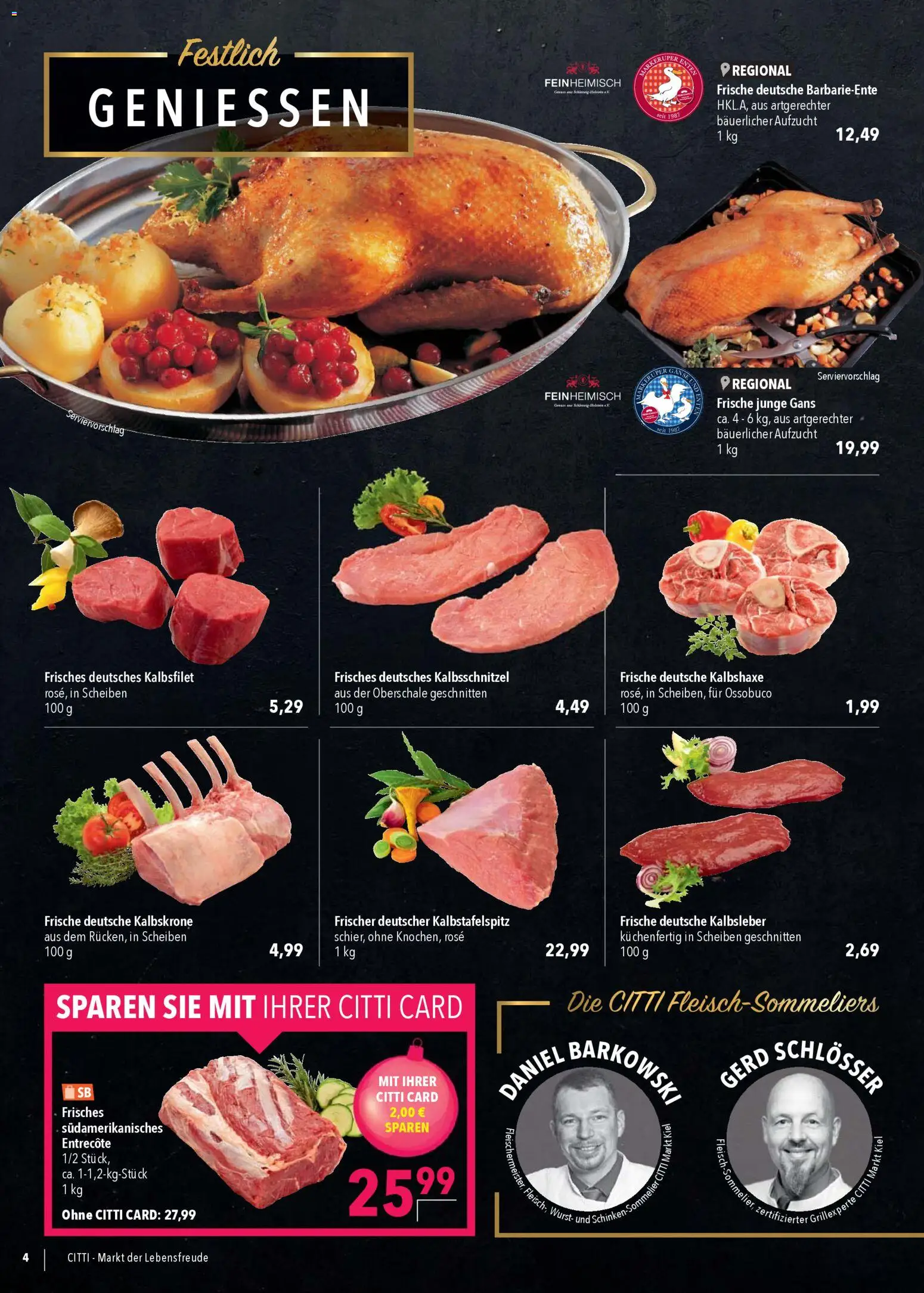 CITTI Markt Prospekt 	 – gültig ab 03.12.2025 | Seite: 4 | Produkte: Entrecote, Kalbsleber, Wurst, Fleisch