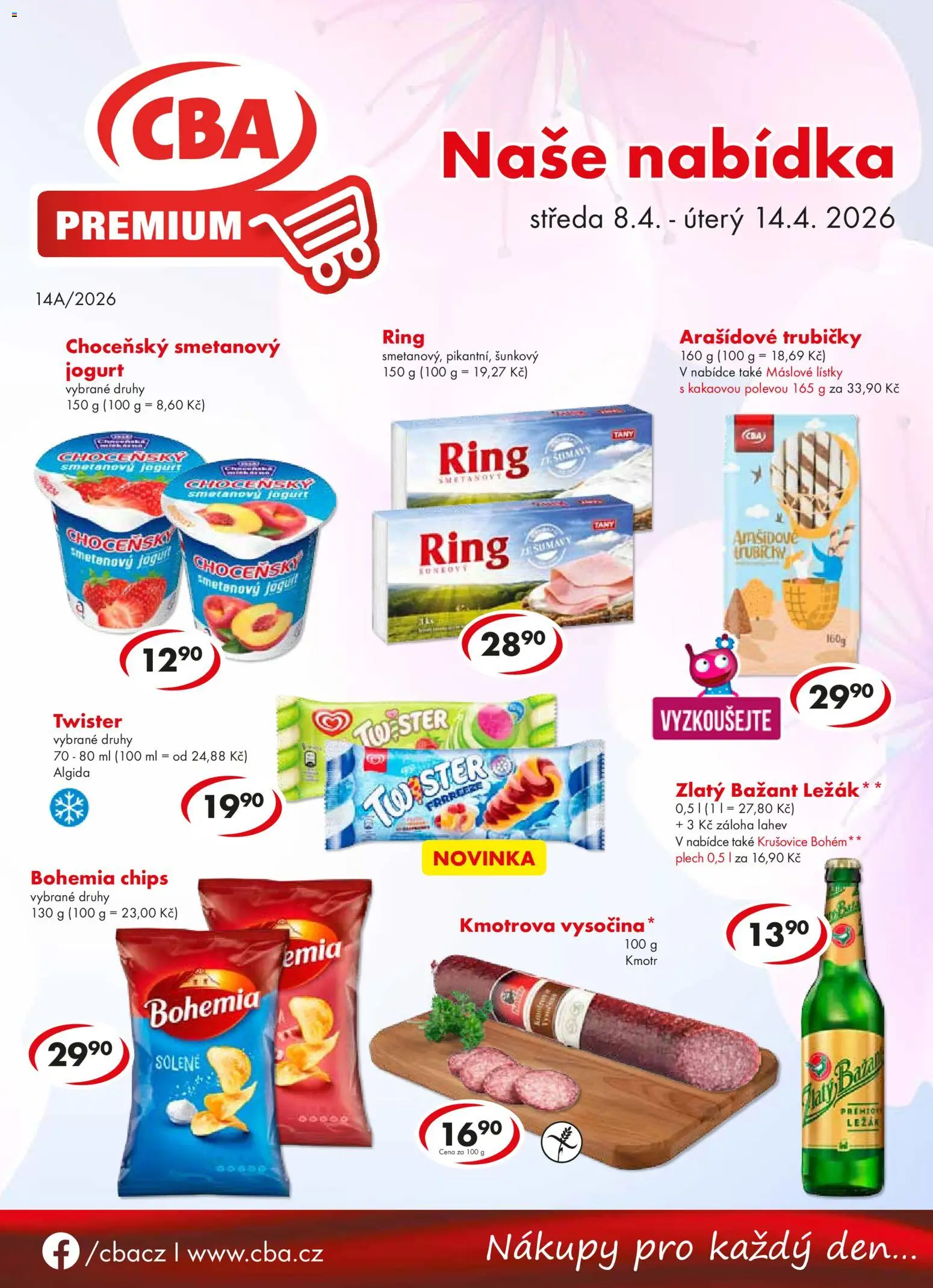 CBA leták - Premium od 08.04.2026 | Strana: 1 | Produkty: Jogurt, Plech, Krušovice, Vysočina