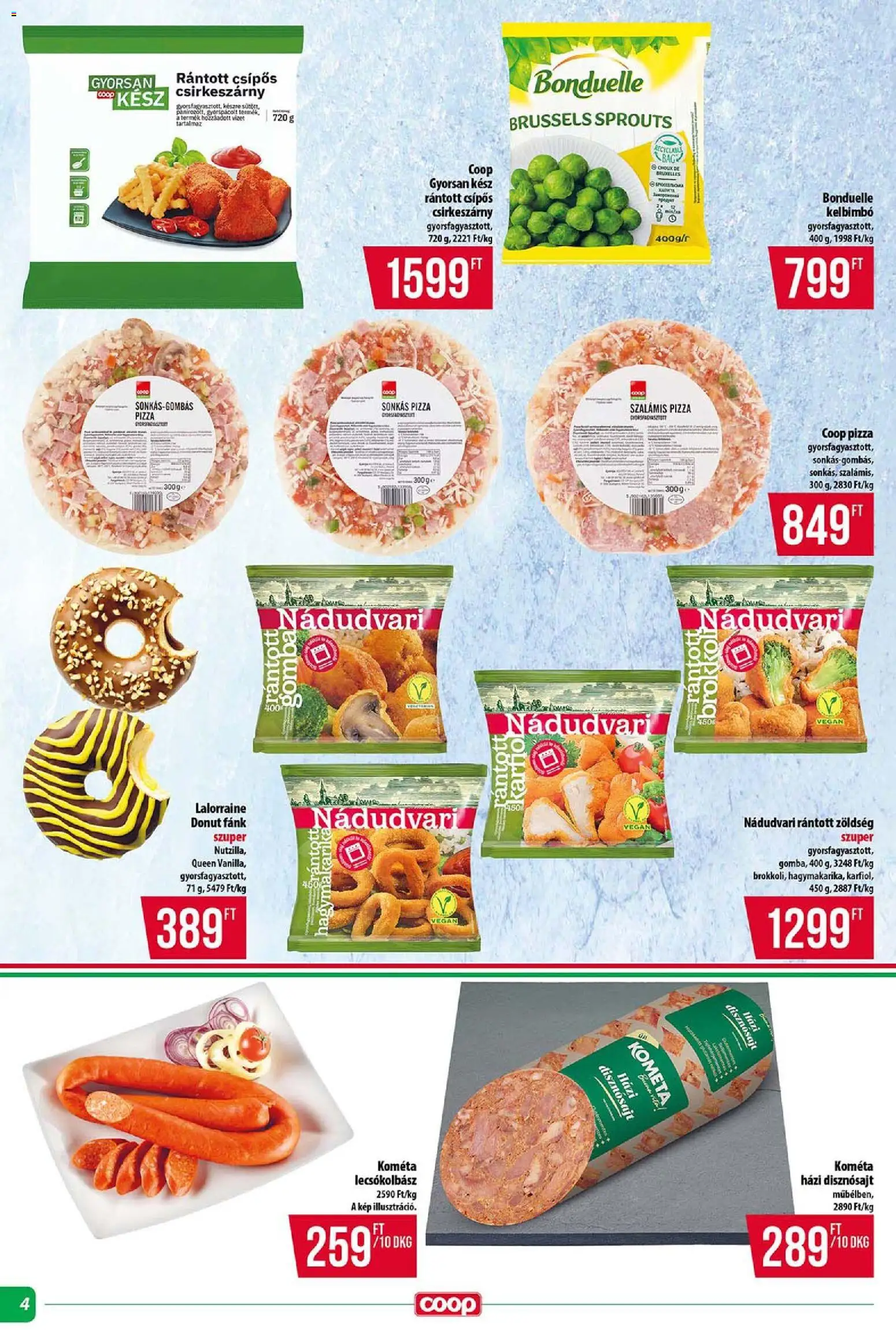 COOP Szolnok akciós ujság - amely érvényes a következő dátumtól: 12.02.2026 | Oldal: 4 | Termékek: Gomba, Zöldség, Lecsókolbász, Hagymakarika