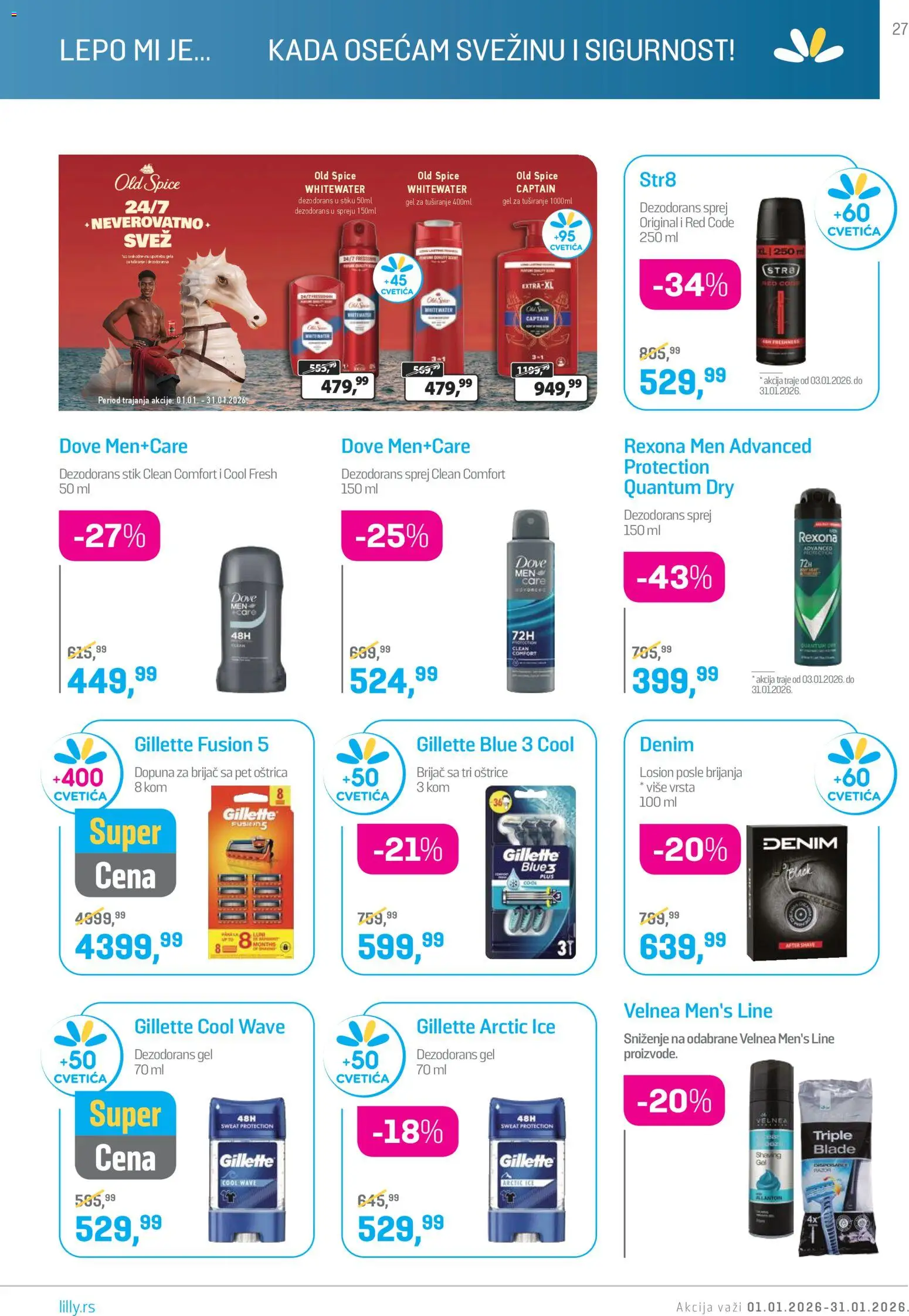Lilly drogerie katalog - važi od 01.01.2026 | Strana: 27 | Proizvode: Gillette, Brijač, Losion posle brijanja, Gel za tuširanje