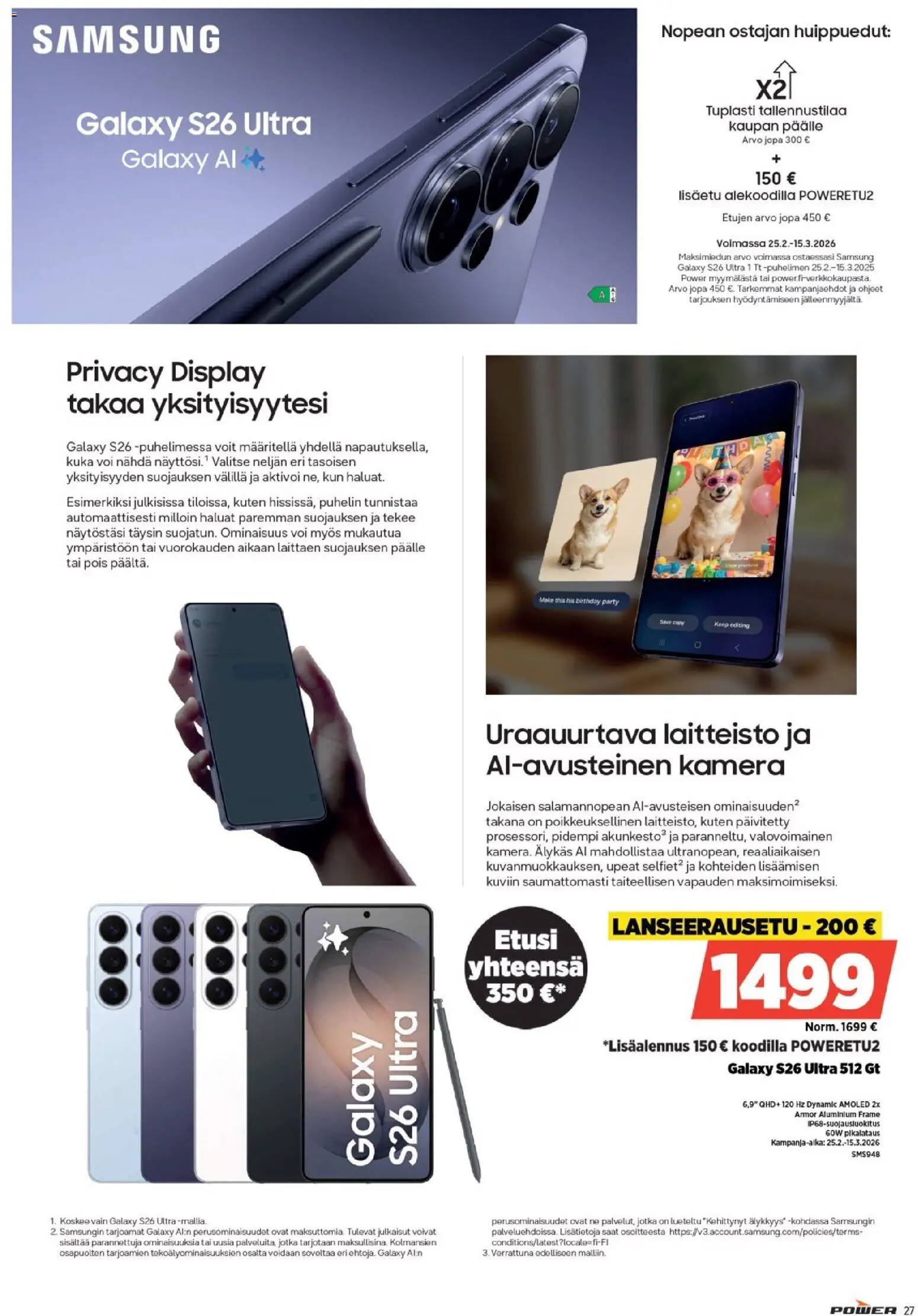 Power tarjoukset – voimassa 09.03.2026 alkaen | Sivu: 27 | Tuotteet: Voi, Puhelin, Kamera