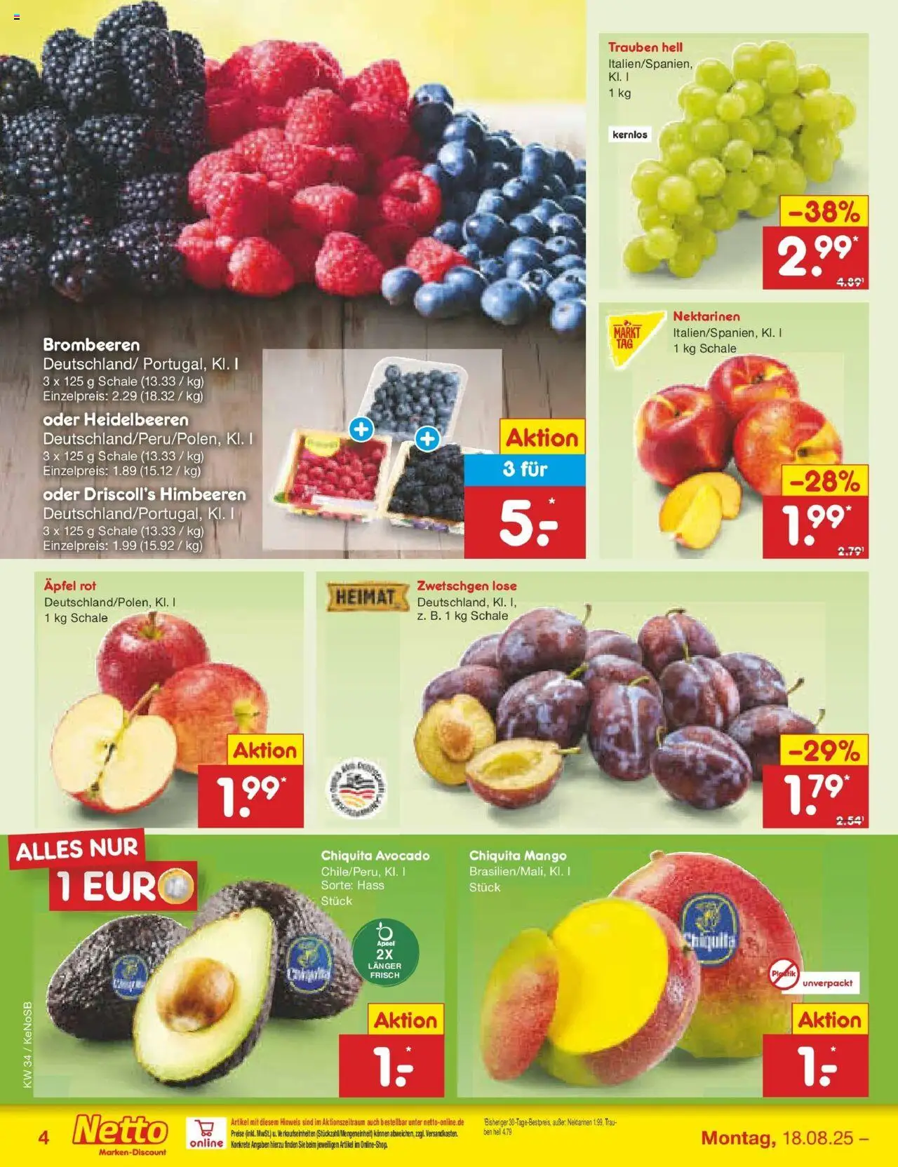 Netto Marken-Discount prospekt Bonn	 - gültig ab dem 18.08.2025 | Seite: 4 | Produkte: Nektarinen, Äpfel, Zwetschgen, Mango