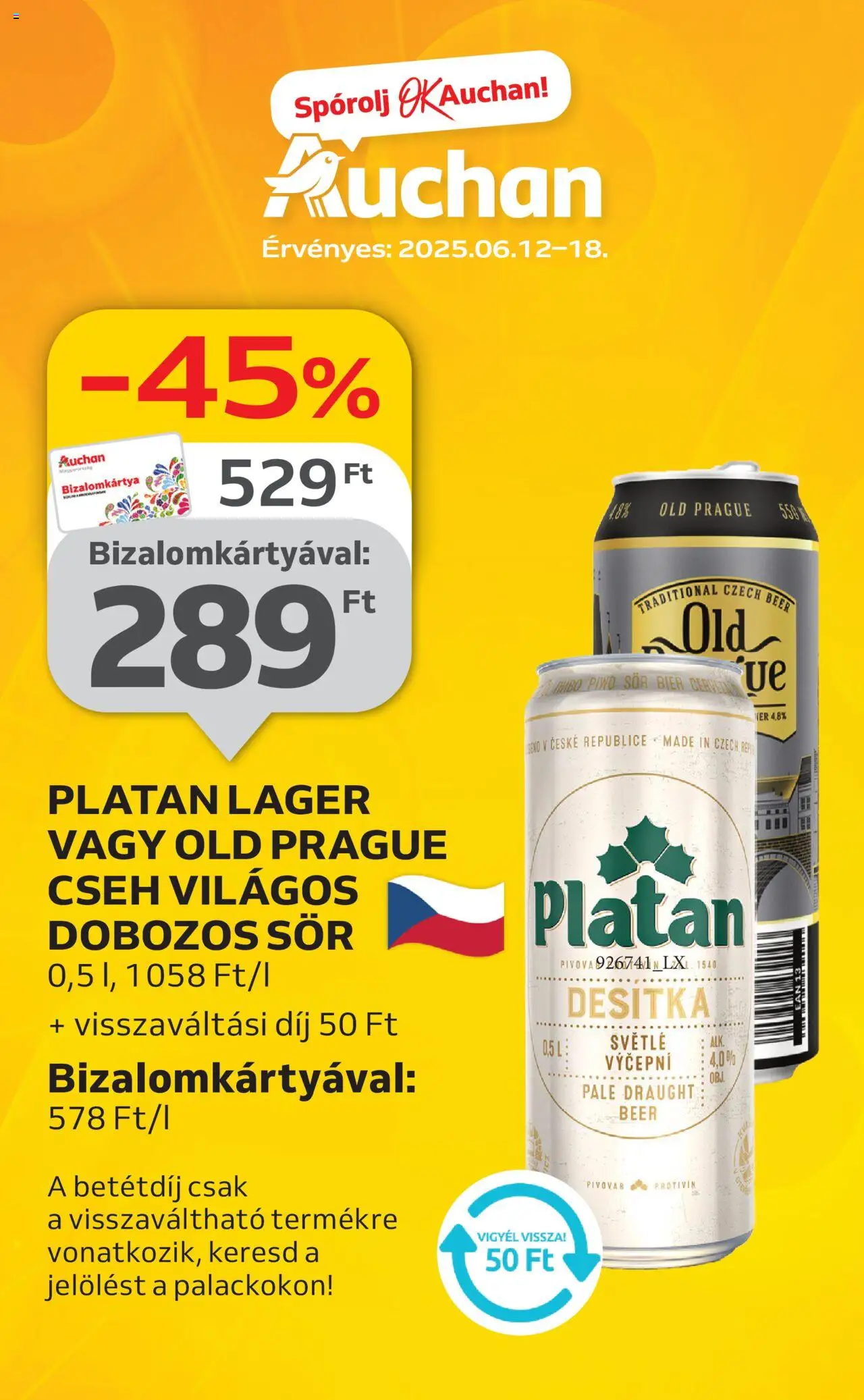 Auchan akciós ujság - amely érvényes a következő dátumtól: 12.06.2025 | Oldal: 1 | Termékek: Dobozos sör, Sör