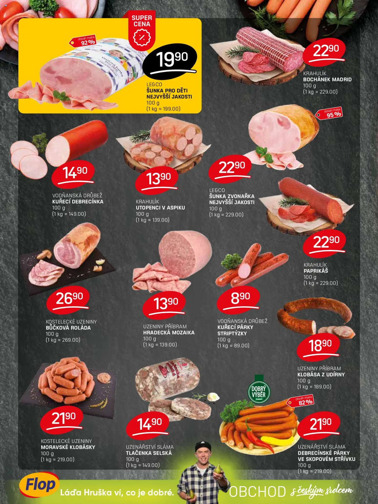 Flop leták od 02.01.2026 | Strana: 2 | Produkty: Kuřecí debrecínka, Klobása, Uzeniny, Klobásky