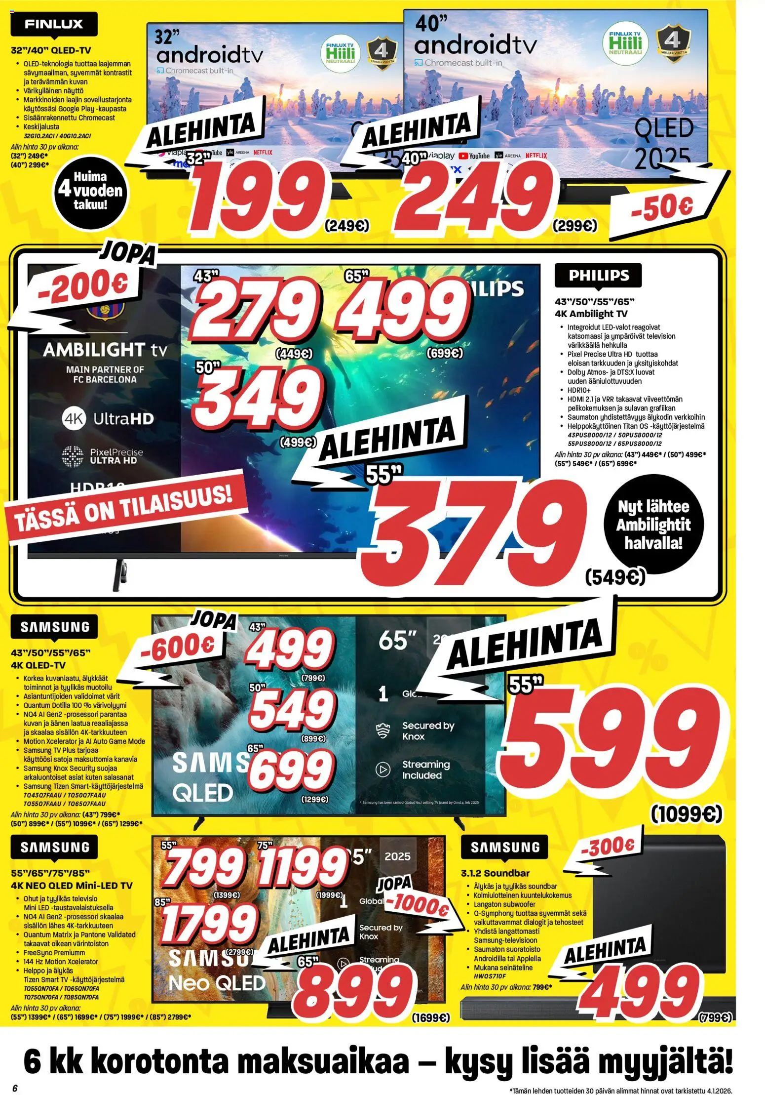 Veikon Kone tarjoukset – voimassa 05.01.2026 alkaen | Sivu: 6 | Tuotteet: Soundbar, Näyttö, TV, Televisio