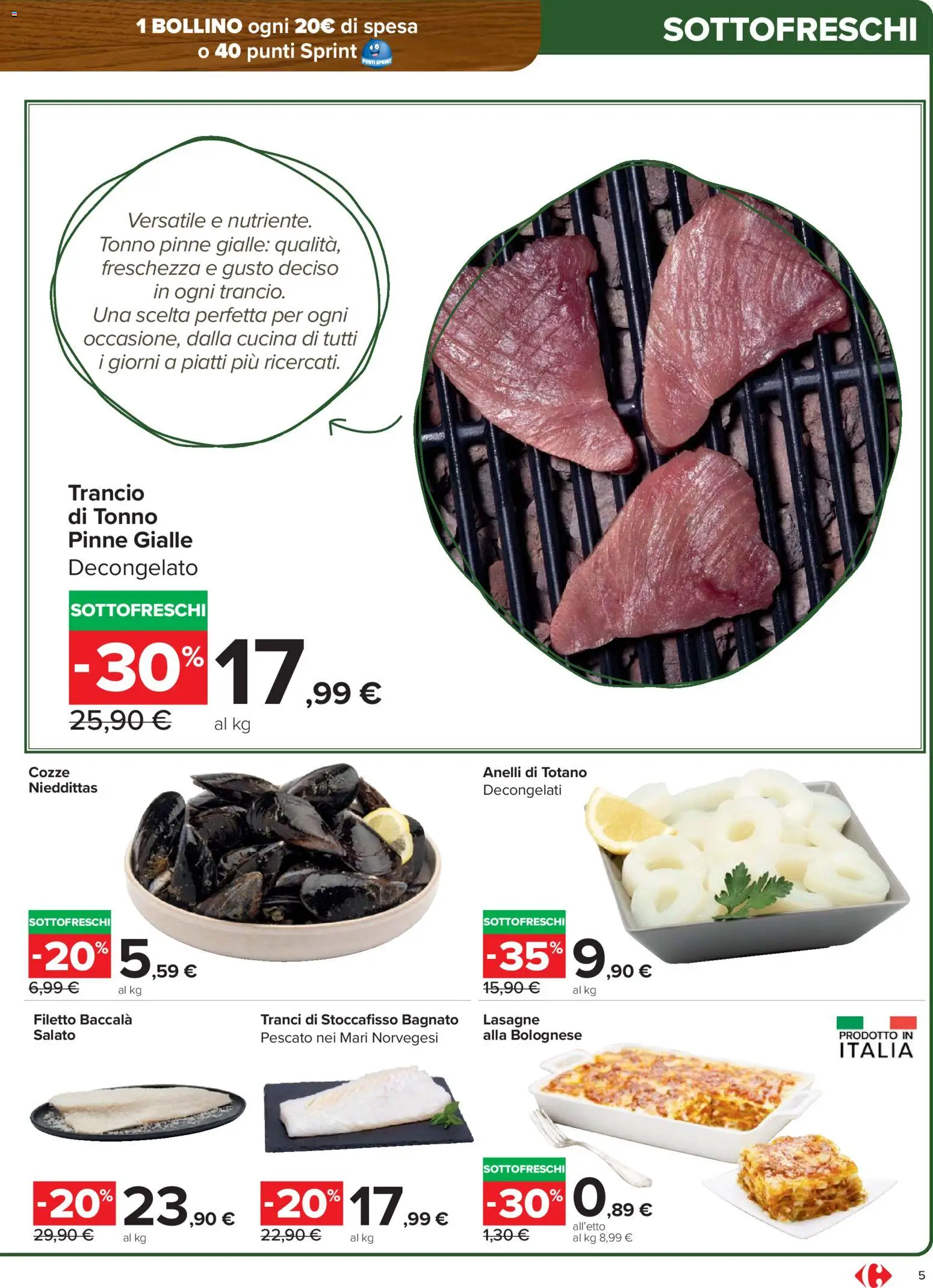 Volantino Carrefour del 15.01.2026 | Pagina: 5 | Prodotti: Cozze, Pinne, Tonno, Totano