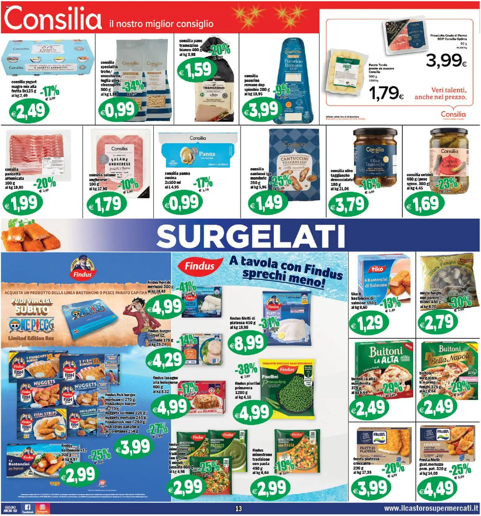Volantino Il Castoro del 16.12.2025 | Pagina: 13 | Prodotti: Salmone, Pasta, Funghi, Tramezzino