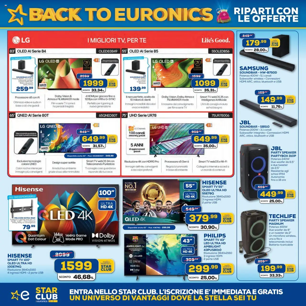 Volantino Euronics del 21.08.2025 | Pagina: 4 | Prodotti: Soundbar, TV, Microfono, Speaker