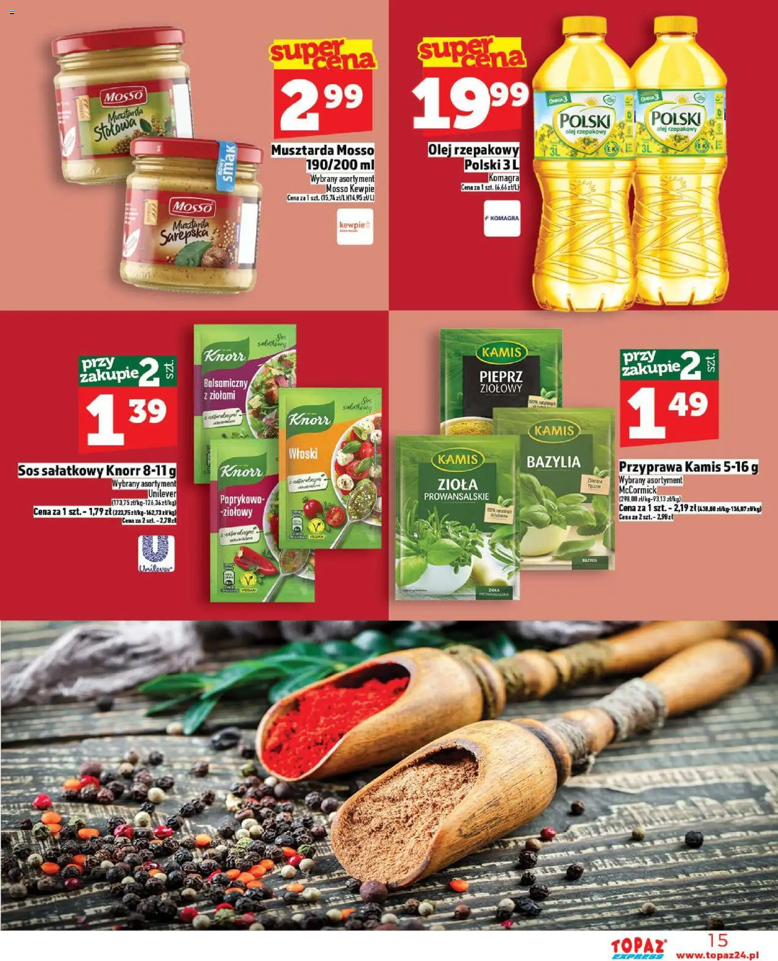 Topaz Gazetka - Express od 06.11.2025 | Strona: 15 | Produkty: Olej rzepakowy, Musztarda, Sos, Pieprz