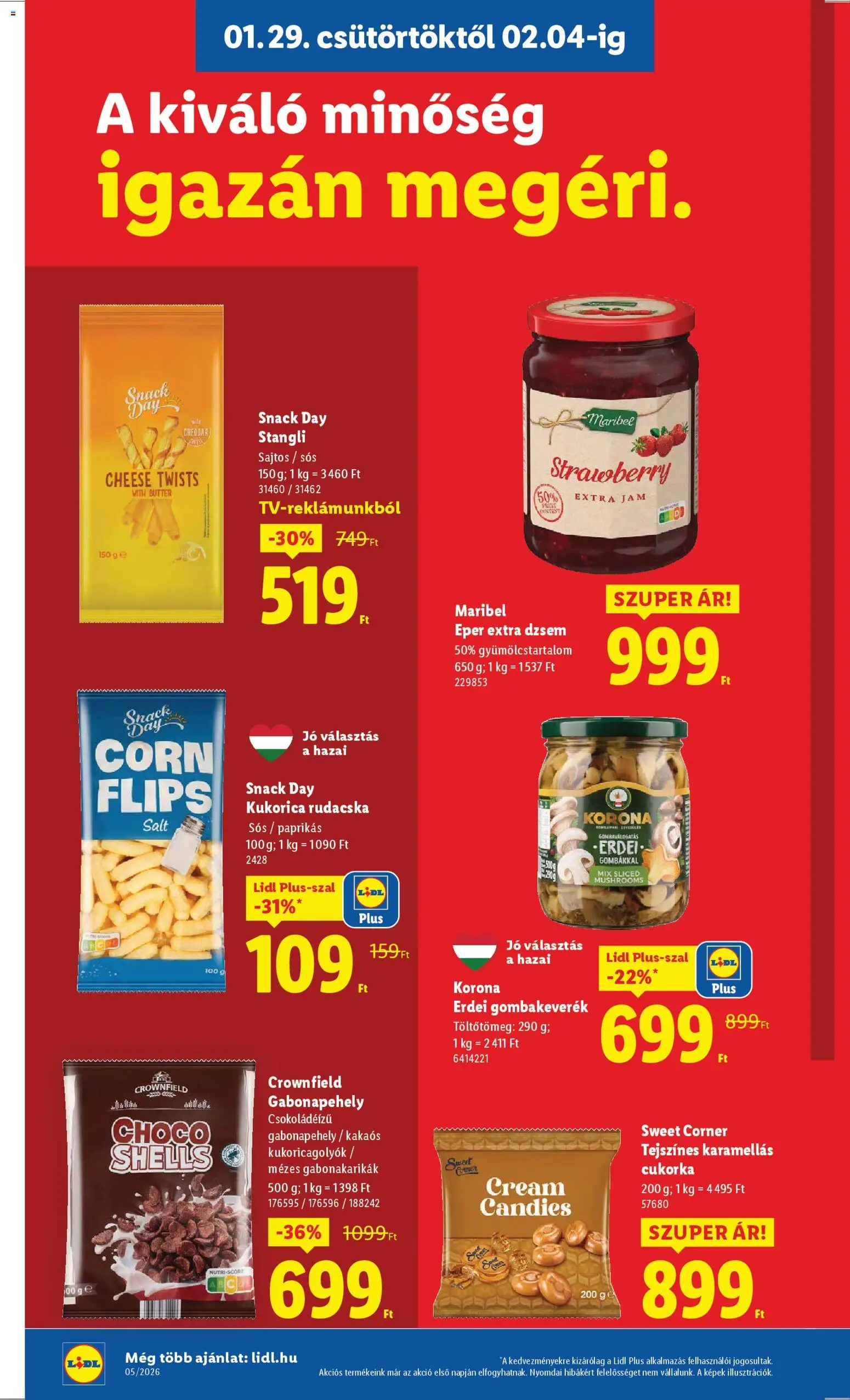 Lidl akciós ujság - amely érvényes a következő dátumtól: 29.01.2026 | Oldal: 10 | Termékek: Stangli, Dzsem, Eper, Cheddar