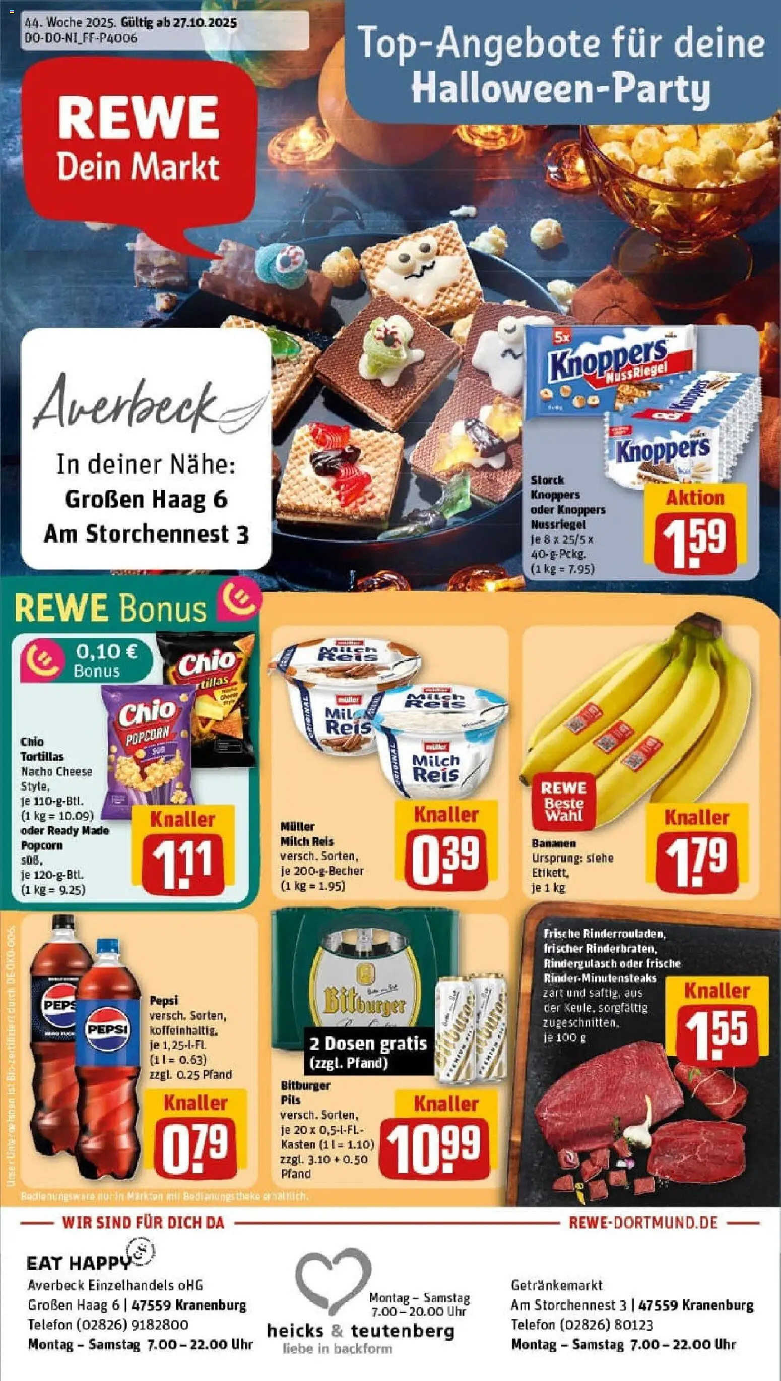 Rewe prospekt Kranenburg	 – gültig ab 26.10.2025 | Seite: 1 | Produkte: Milch, Knoppers, Chio tortillas, Reis