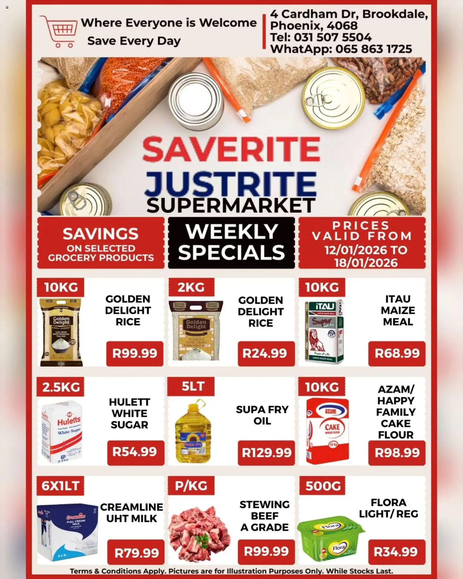New Saverite catalogue – valid from 12.01.2026 | Page: 4 | Products: Cake, Milk, Beef, Sugar