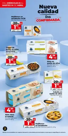 Vista previa Atún claro al natural, Atún claro al natural Dia Mari Marinera pack-6 x 60 g válido desde el 08.04.2026 | Página: 2 | Productos: Aceite, Aceite de oliva, Σταθμός εργασίας, Atún claro