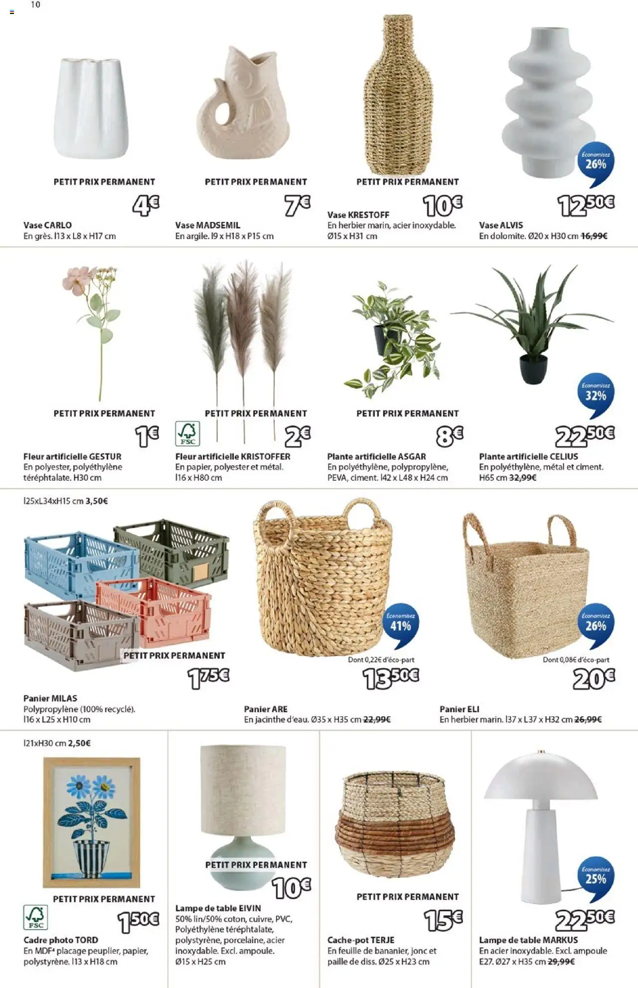 {H1} | Page: 10 | Produits: Plante artificielle, Table, Vase, Cadre