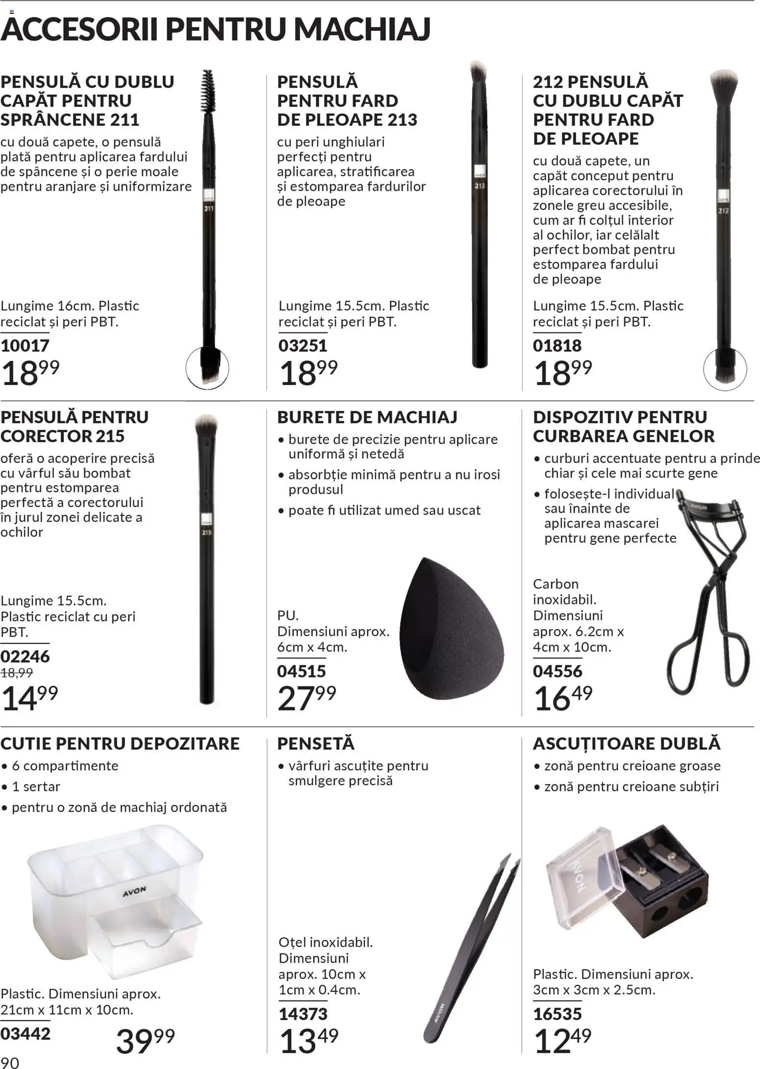 Noul catalog Avon – valabil de la 01.12.2025 | Pagină: 90 | Produse: Burete de machiaj, Pensetă, Ascuțitoare, Cutie pentru depozitare