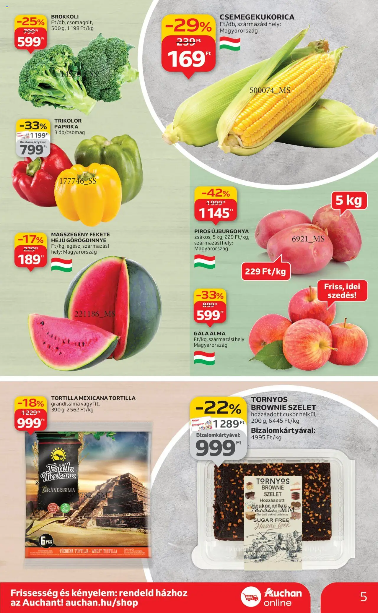 Auchan akciós ujság - amely érvényes a következő dátumtól: 21.08.2025 | Oldal: 5 | Termékek: Görögdinnye, Alma, Brownie, Brokkoli