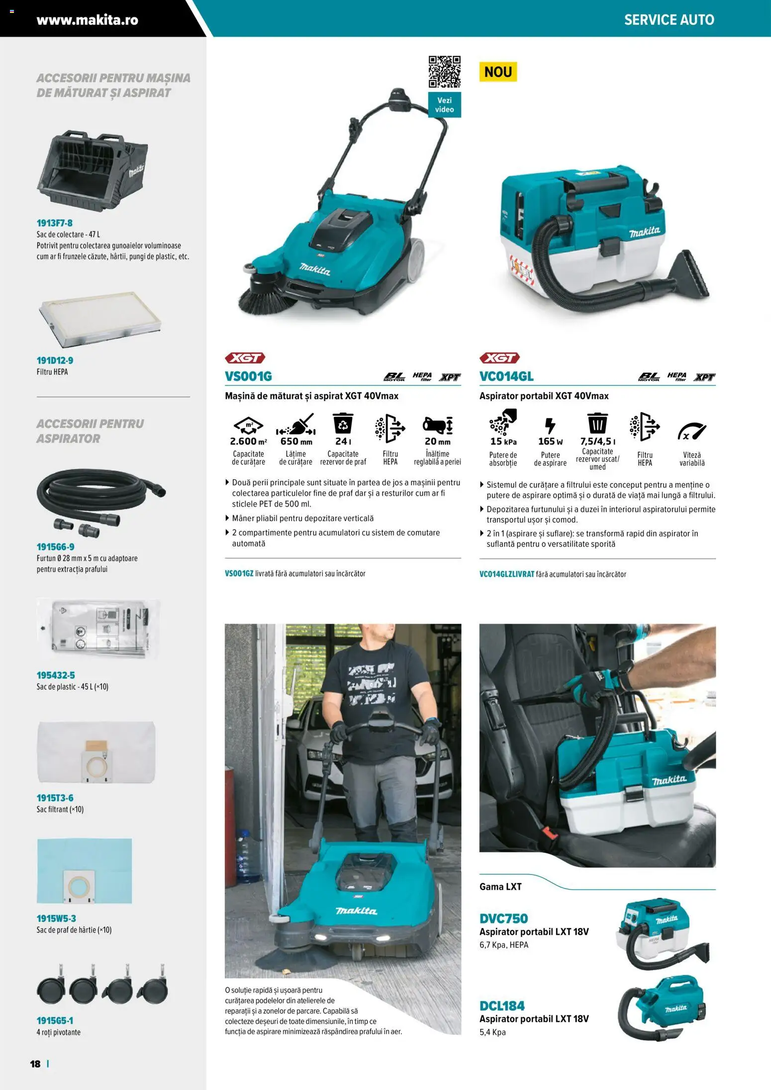 Noul catalog Makita – valabil de la 23.10.2025 | Pagină: 18 | Produse: Încărcător, Video, Suflantă, Aspirator