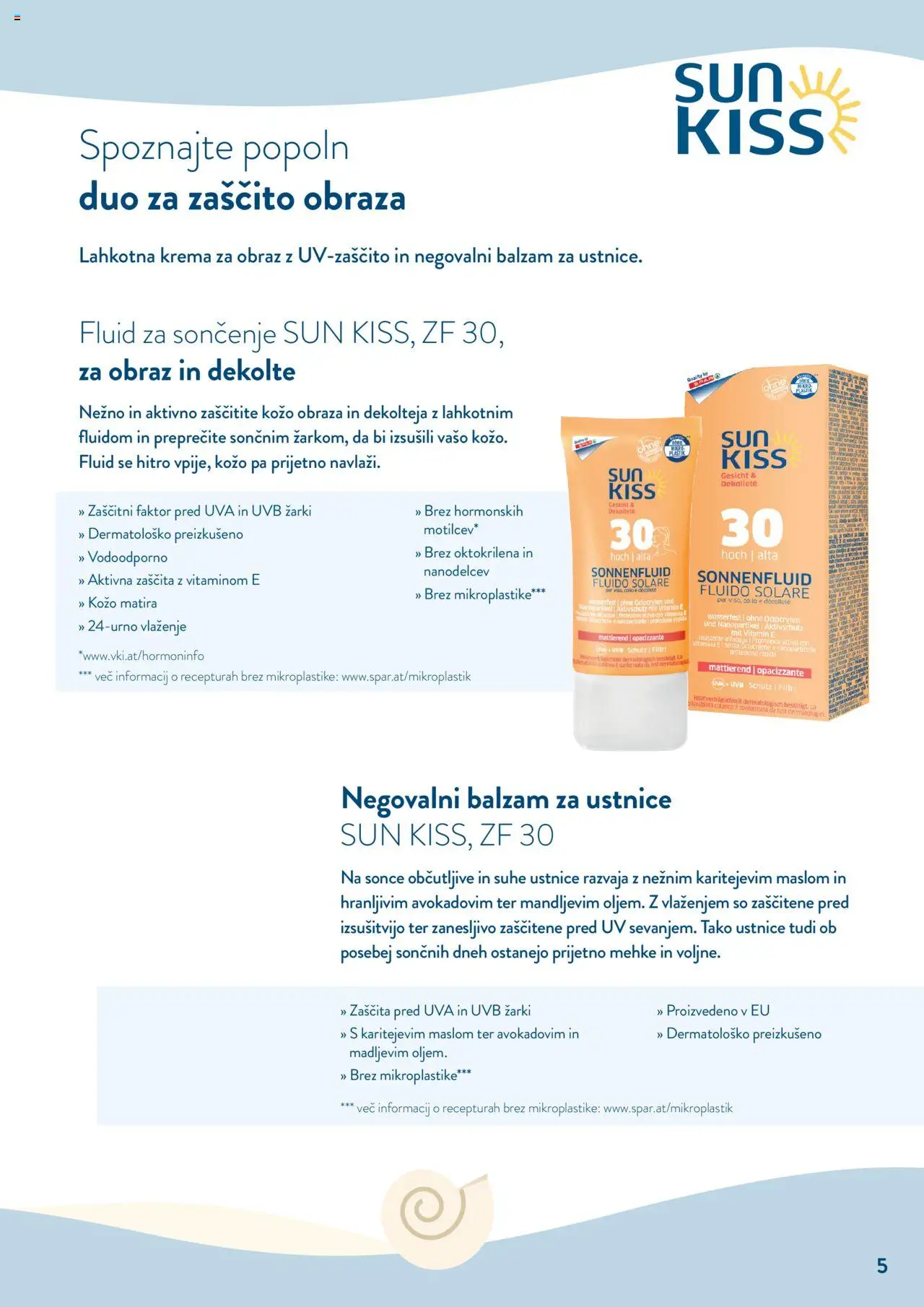 Spar katalog zaščita kože pred soncem │ velja od 12.05.2025 | Stran: 5 | Izdelki: Balzam za ustnice, Krema, Krema za obraz