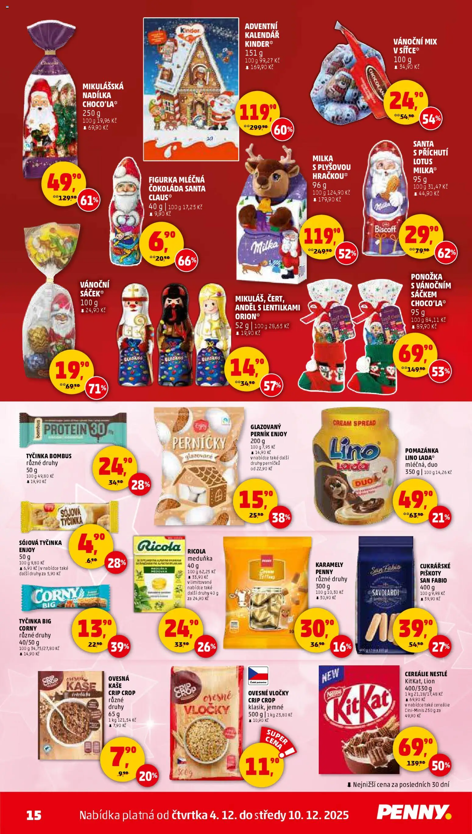 Penny Market leták - Čtvrtečník od 04.12.2025 | Strana: 15 | Produkty: Piškoty, Adventní kalendář, Ovesné vločky, Pomazánka