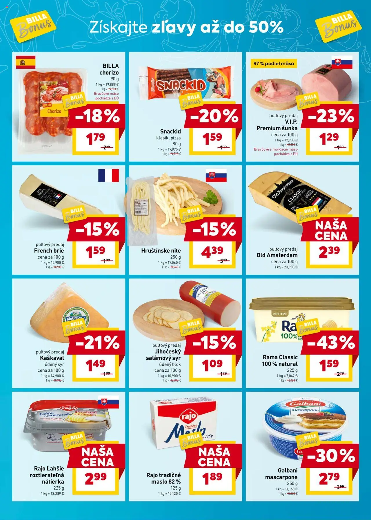 Nové Billa akcie – leták je platný od 10.09.2025 | Strana: 3 | Produkty: Šunka, Pizza, Bravčové mäso, Mascarpone