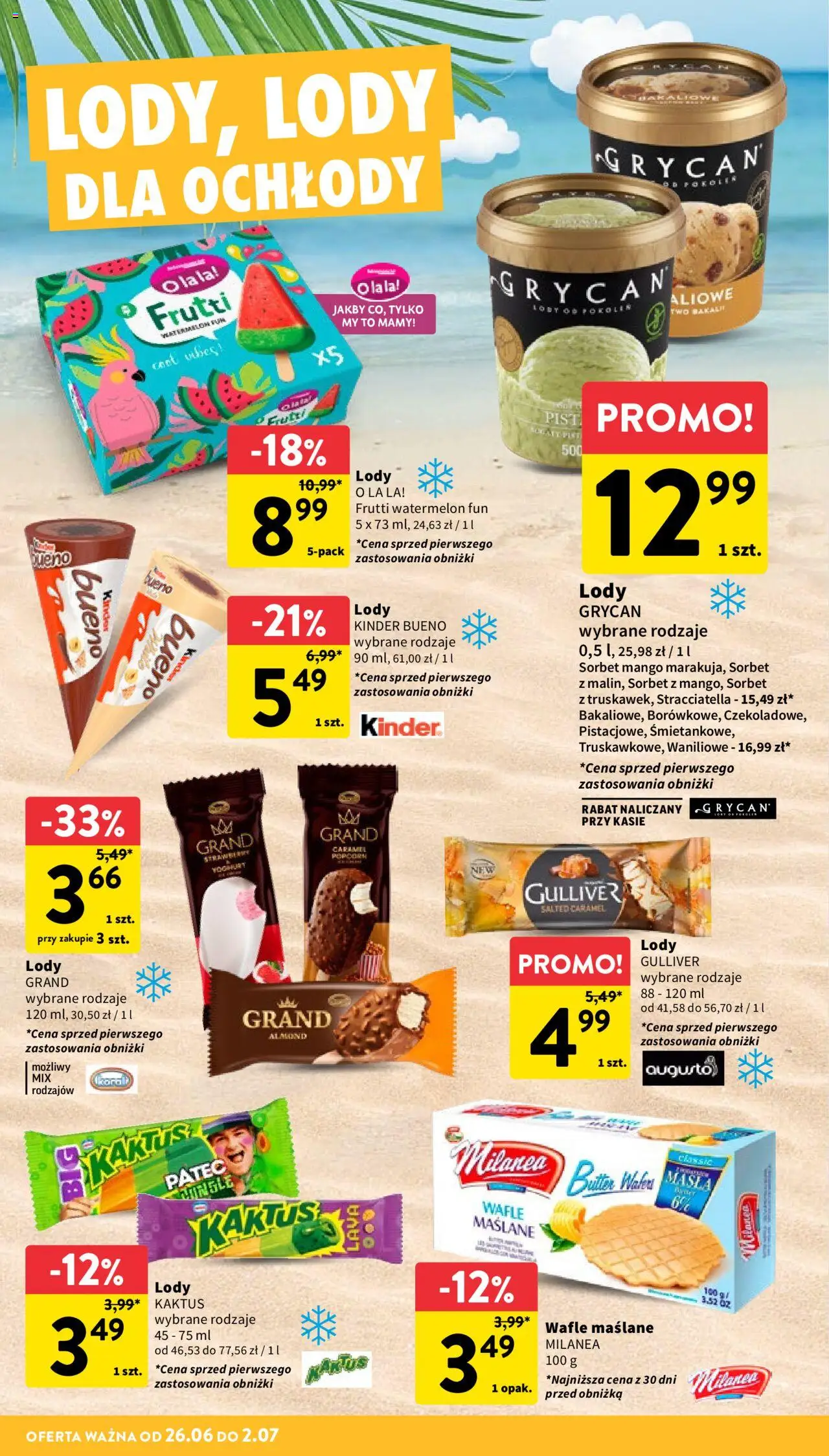 Intermarche Gazetka od 26.06.2025 | Strona: 20 | Produkty: Wafle, Kinder Bueno, Sorbet, Popcorn