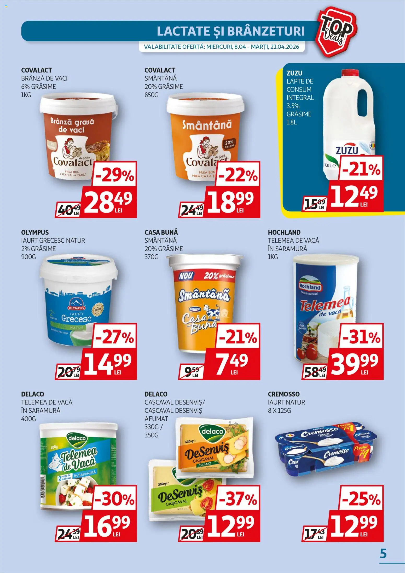 Noul catalog Auchan – valabil de la 08.04.2026 | Pagină: 5 | Produse: Lapte, Brânză, Iaurt, Smântână