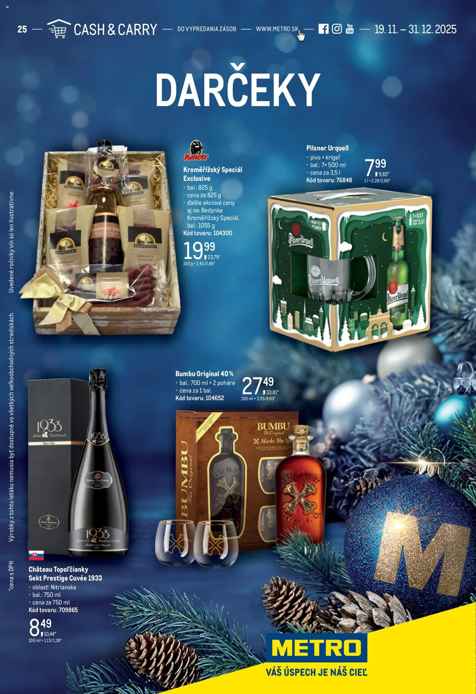 Nové Metro akcie – leták je platný od 19.11.2025 | Strana: 1 | Produkty: Pivo, Pilsner Urquell, Rum