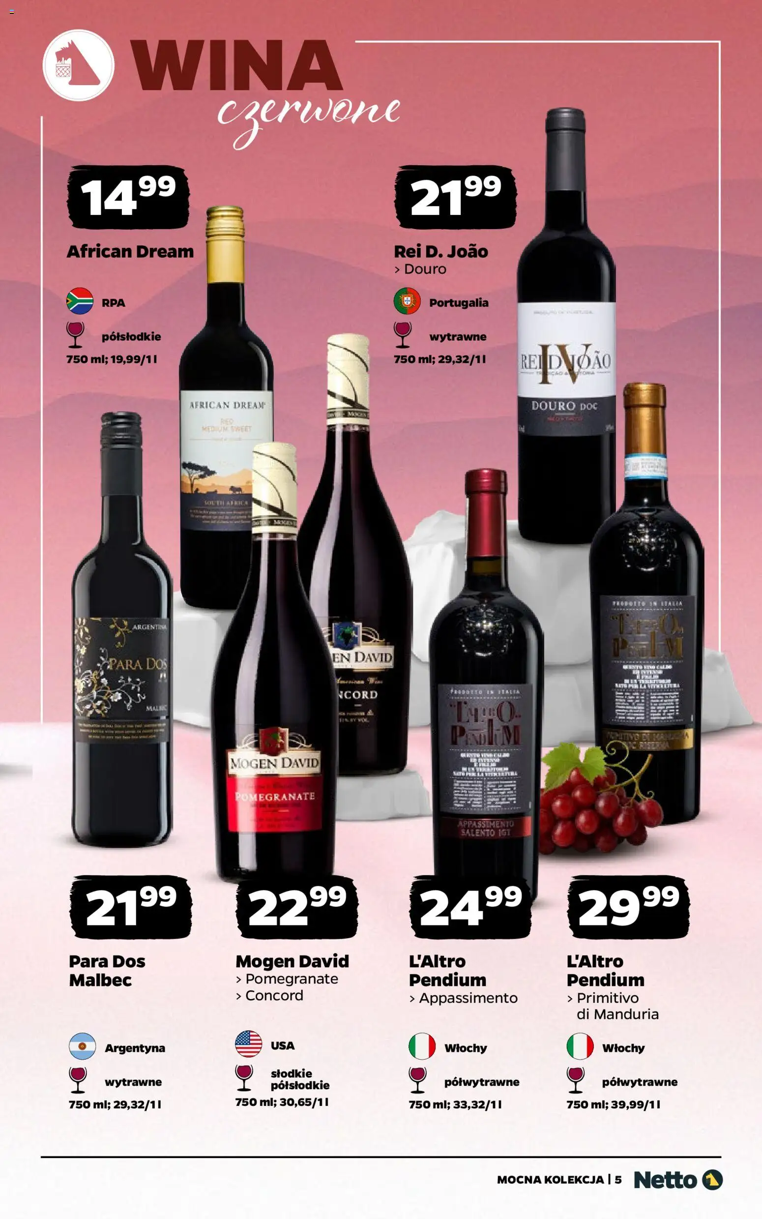 Netto gazetka - Wina od 05.01.2026 | Strona: 5 | Produkty: Mogen david pomegranate, Primitivo Di Manduria