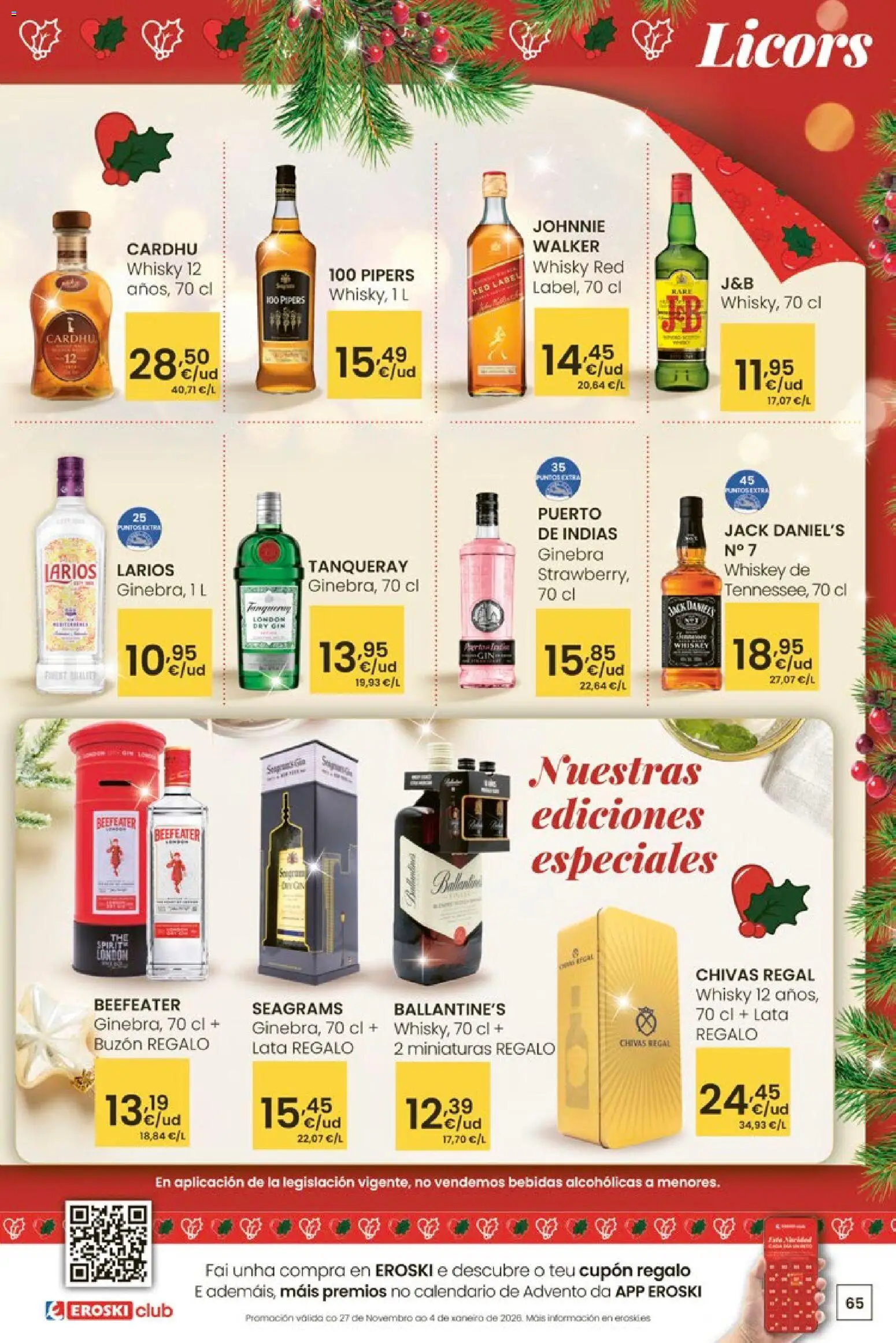 Eroski - Nadal │ válido desde el 18.12.2025 | Página: 65 | Productos: Ginebra, Whisky