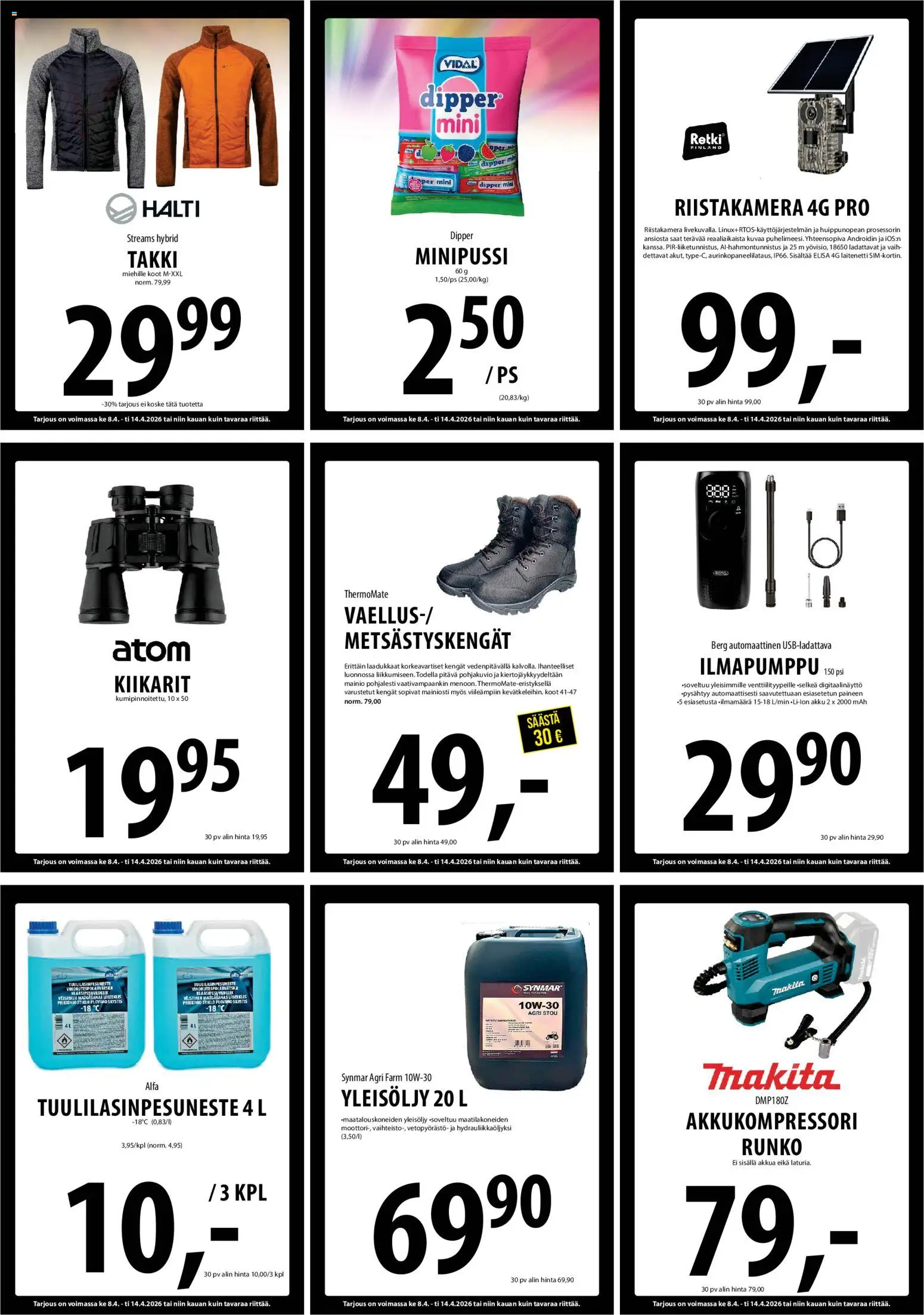 Tuuri tarjoukset – voimassa 08.04.2026 alkaen | Sivu: 20 | Tuotteet: Kiikarit, Akku, Takki