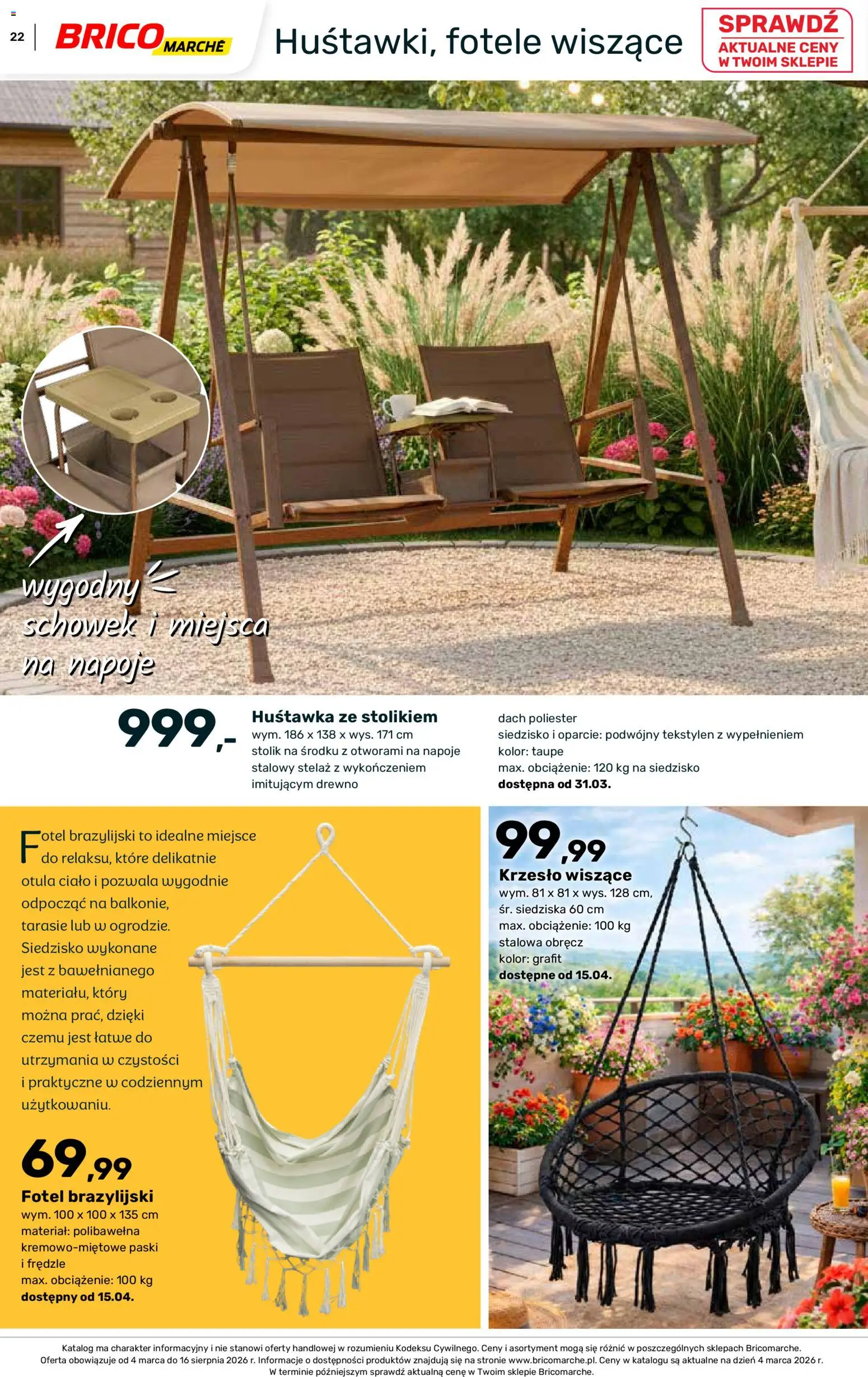 Brico Marché gazetka - Wiosna od 04.03.2026 | Strona: 22 | Produkty: Napoje, Fotel, Krzesło