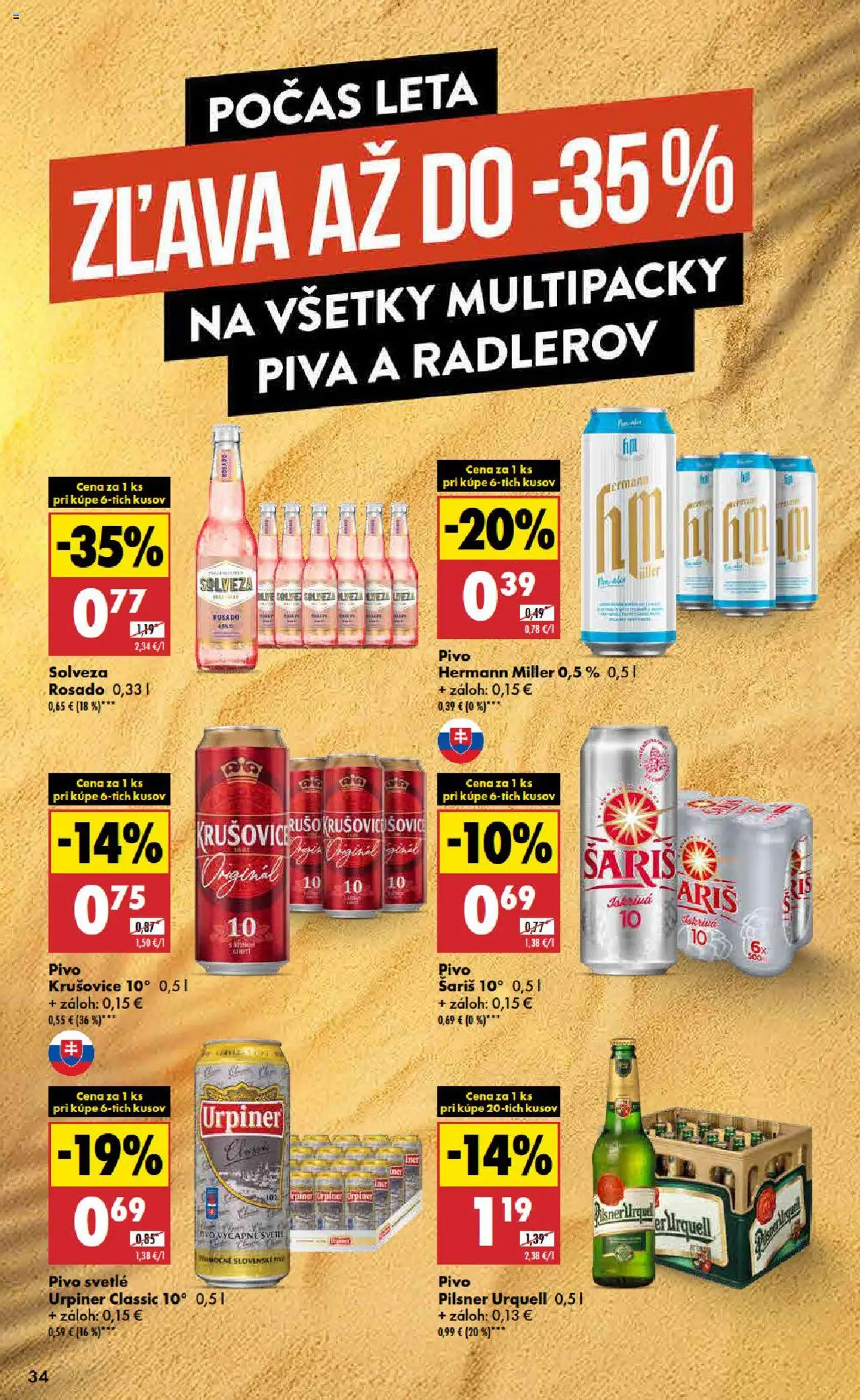 Nové Biedronka akcie – leták je platný od 18.09.2025 | Strana: 34 | Produkty: Pivo, Pilsner Urquell, Šariš, Urpiner