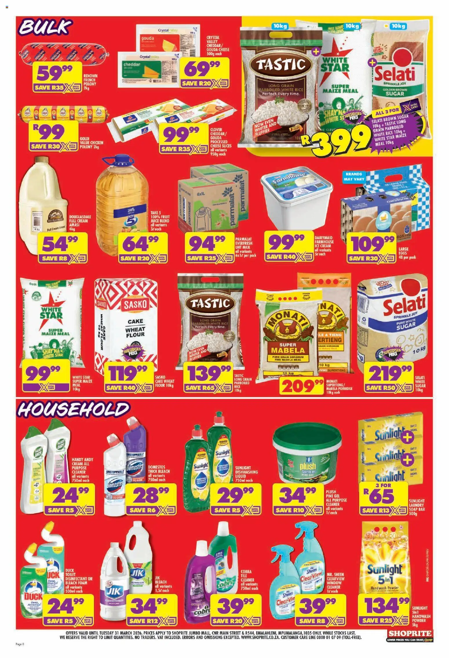New Shoprite catalogue – valid from 19.03.2026 | Page: 8 | Products: Cake, Toilet, Disinfectant, Chicken