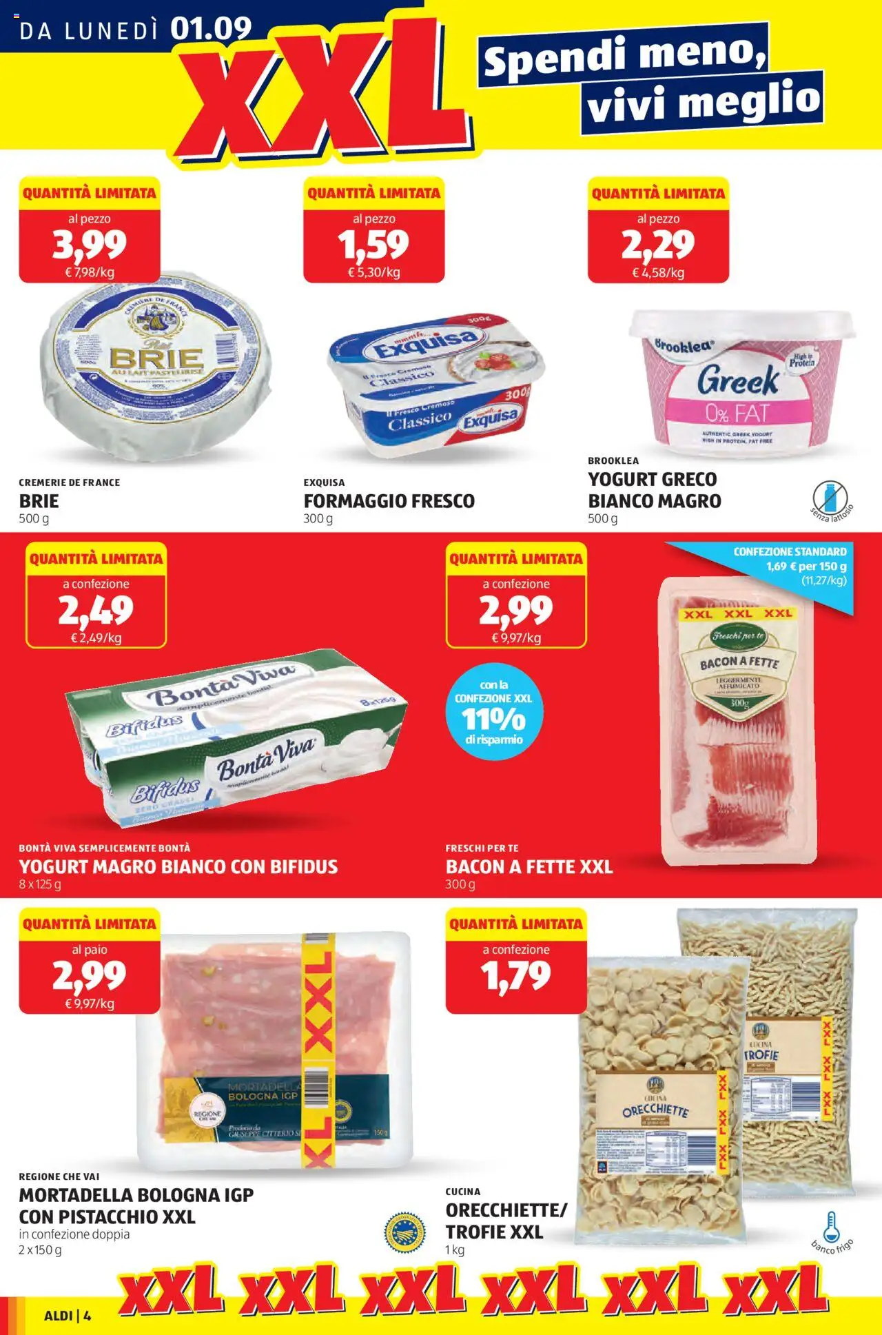 Volantino Aldi del 01.09.2025 | Pagina: 4 | Prodotti: Tè, Formaggio, Pasta, Mortadella