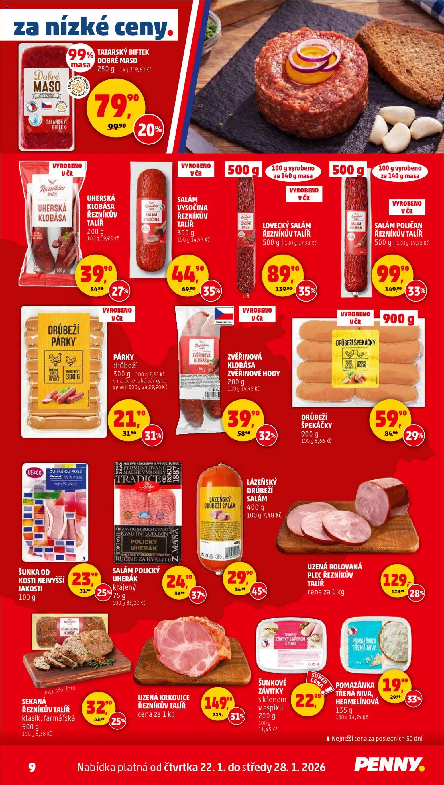 Penny Market leták - Čtvrtečník od 22.01.2026 | Strana: 9 | Produkty: Uherák, Šunka od kosti, Sekaná, Maso
