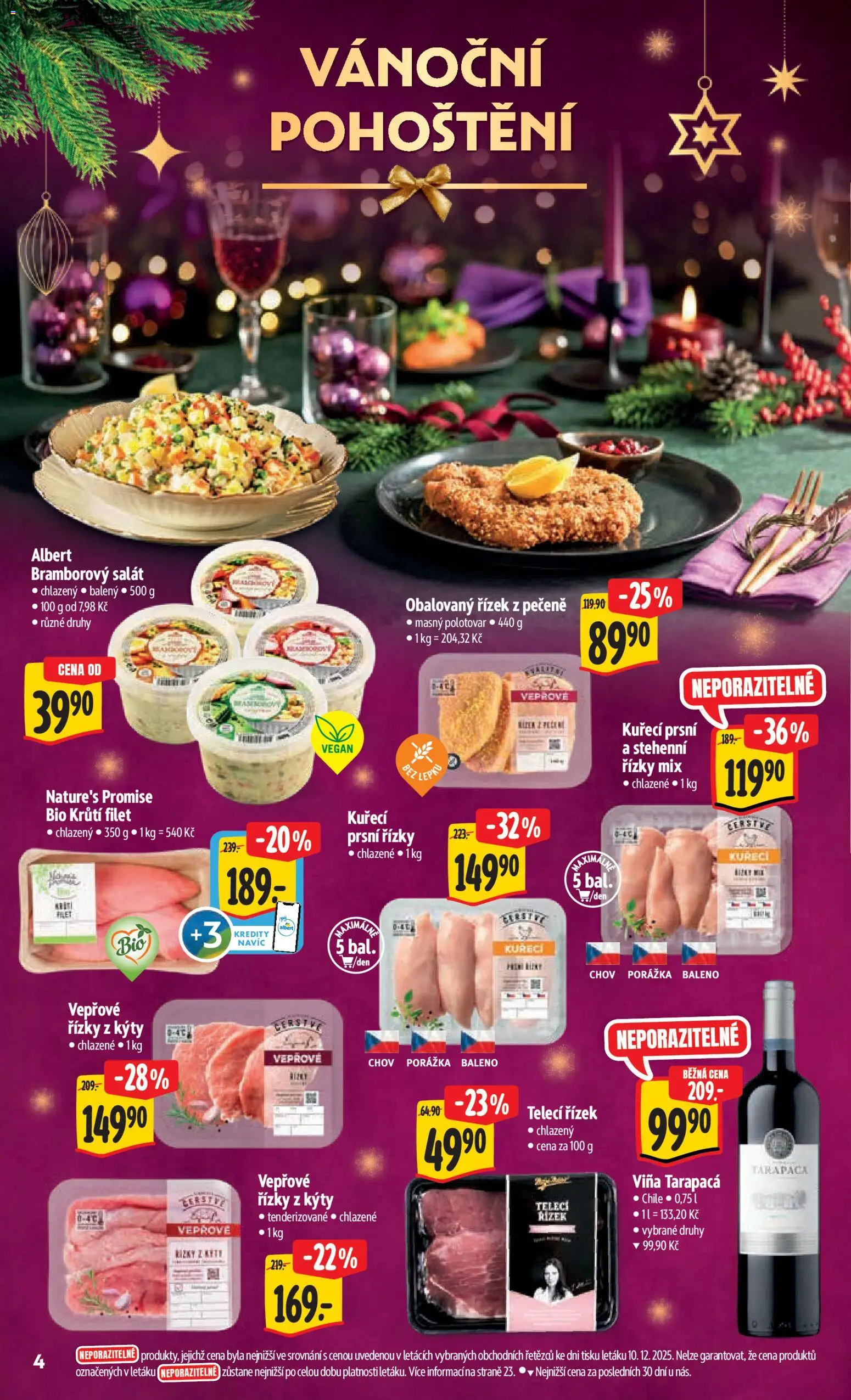 Albert leták - Hypermarket od 17.12.2025 | Strana: 9 | Produkty: Vepřové řízky, Vegan, Bramborový salát, Tarapaca