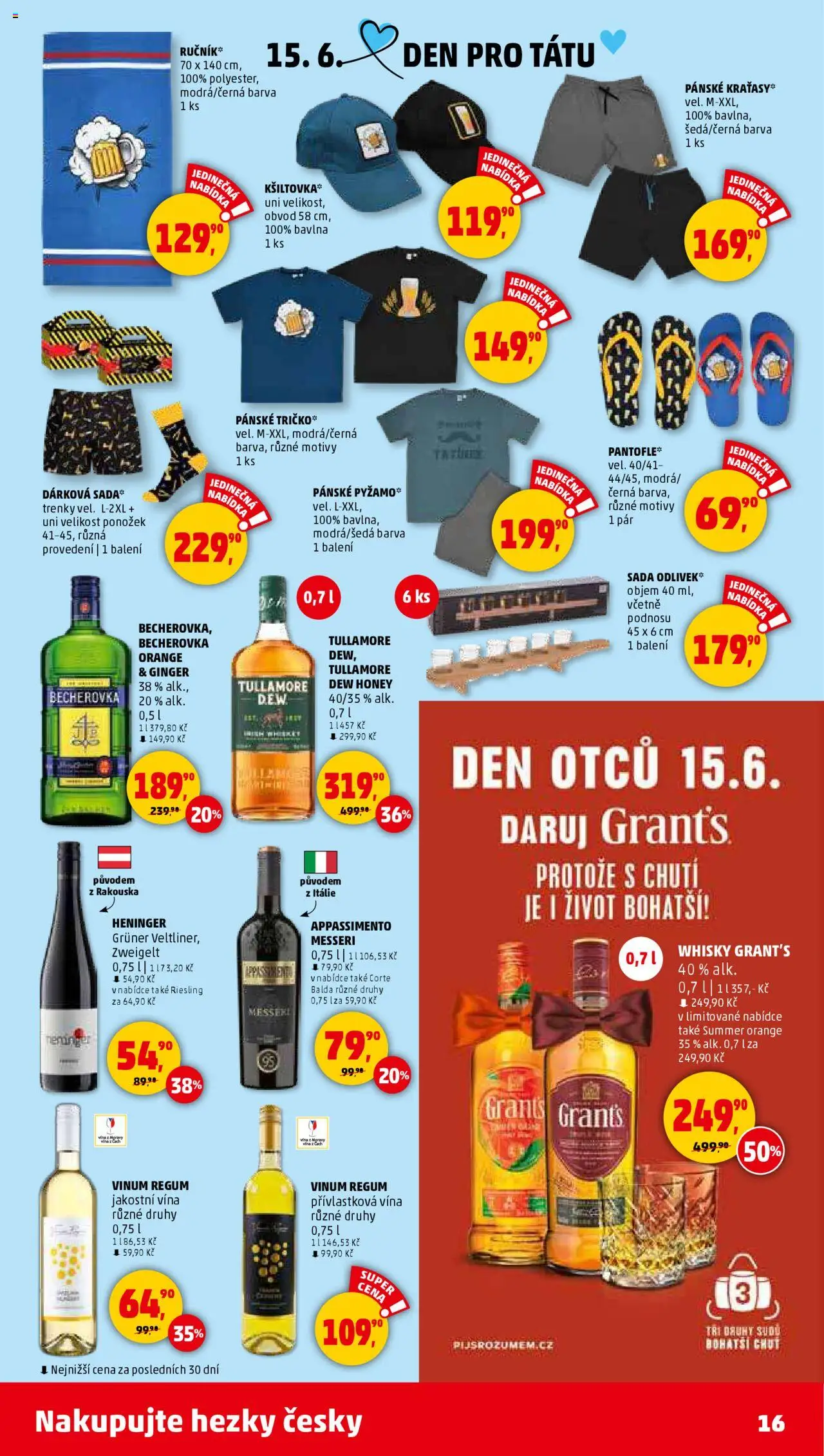 Penny Market leták - Čtvrtečník od 05.06.2025 | Strana: 16 | Produkty: Tullamore Dew Honey, Whiskey, Pantofle, Riesling