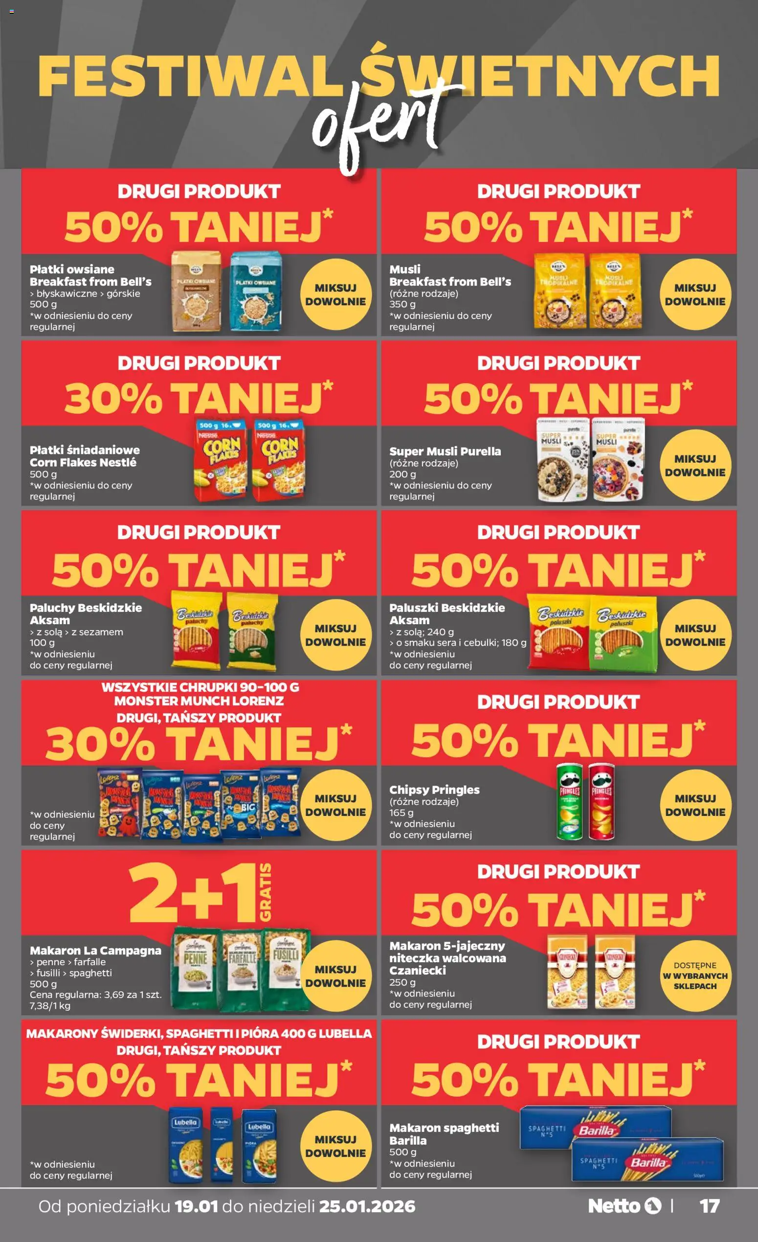 Netto gazetka - Spożywcza od 19.01.2026 | Strona: 17 | Produkty: Chipsy, Płatki owsiane, Chipsy pringles, Pringles