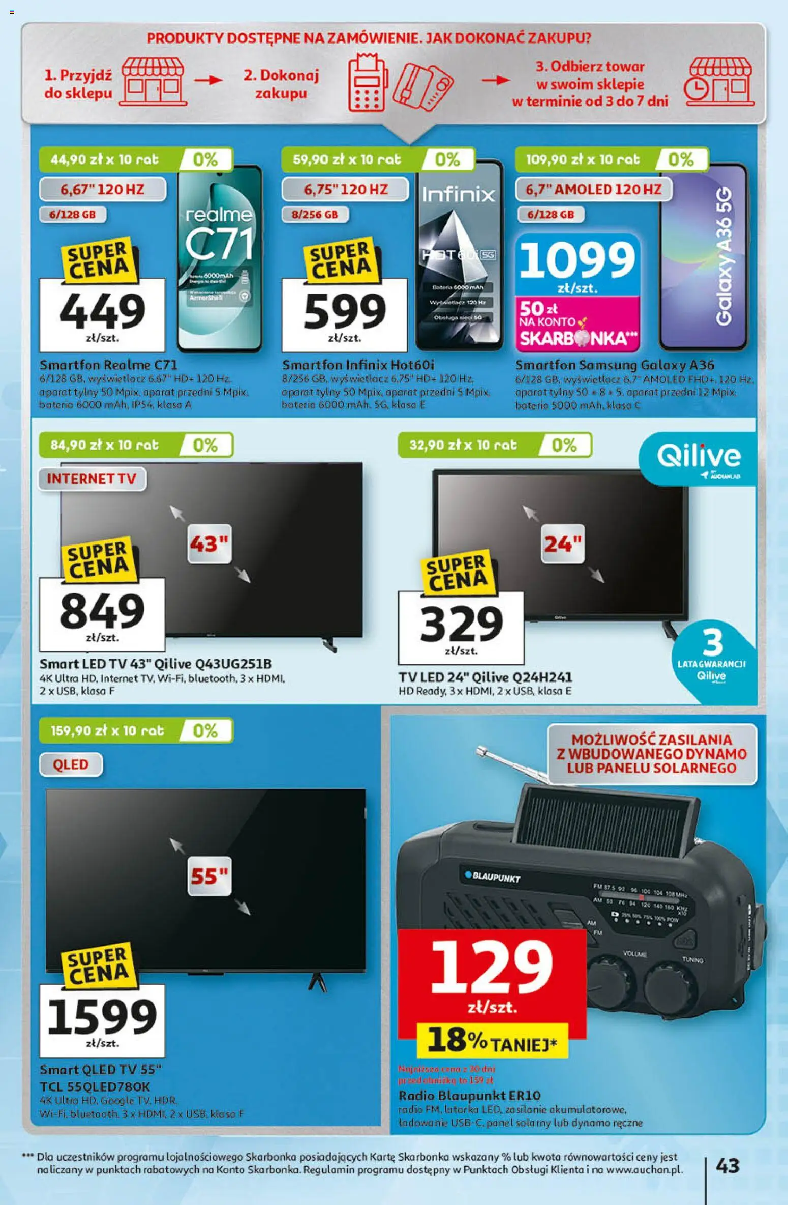 Auchan - Gazetka 30 Lat Hipermarket  od 09.04.2026 | Strona: 43 | Produkty: Smartfon, Radio, Bateria