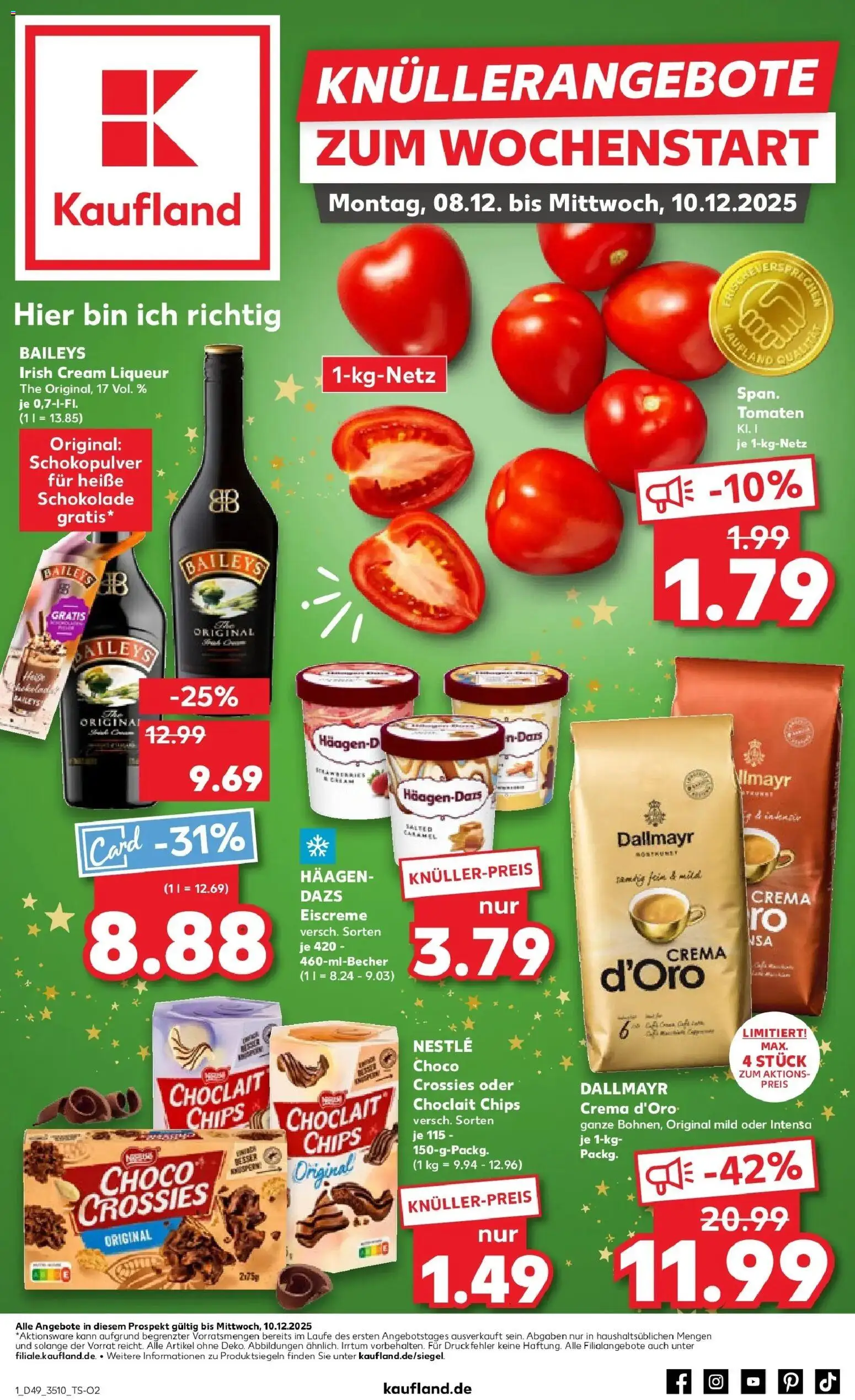 Kaufland prospekt Zeitz	 – gültig ab 08.12.2025 | Seite: 1 | Produkte: Tomaten, Eiscreme, Baileys, Chips