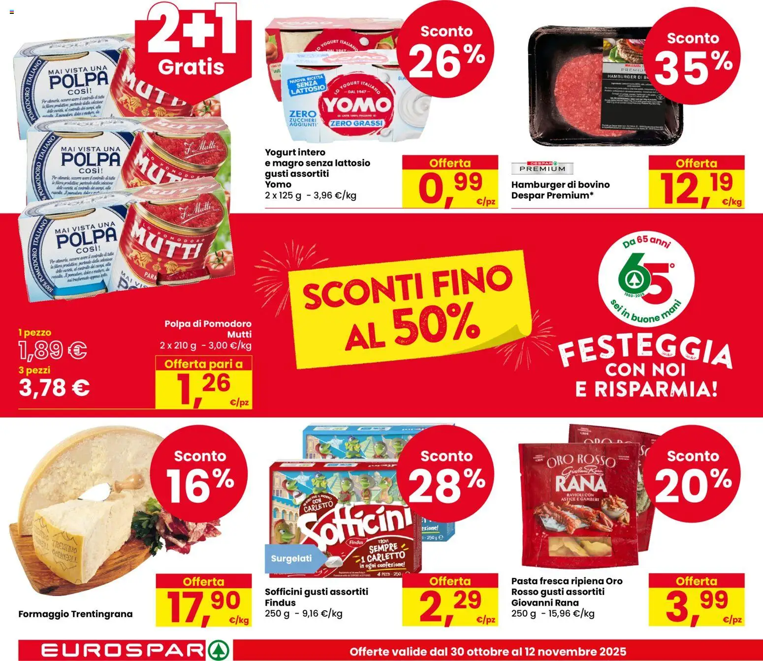 Volantino Eurospar del 30.10.2025 | Pagina: 2 | Prodotti: Pomodoro, Formaggio, Ravioli, Mutti