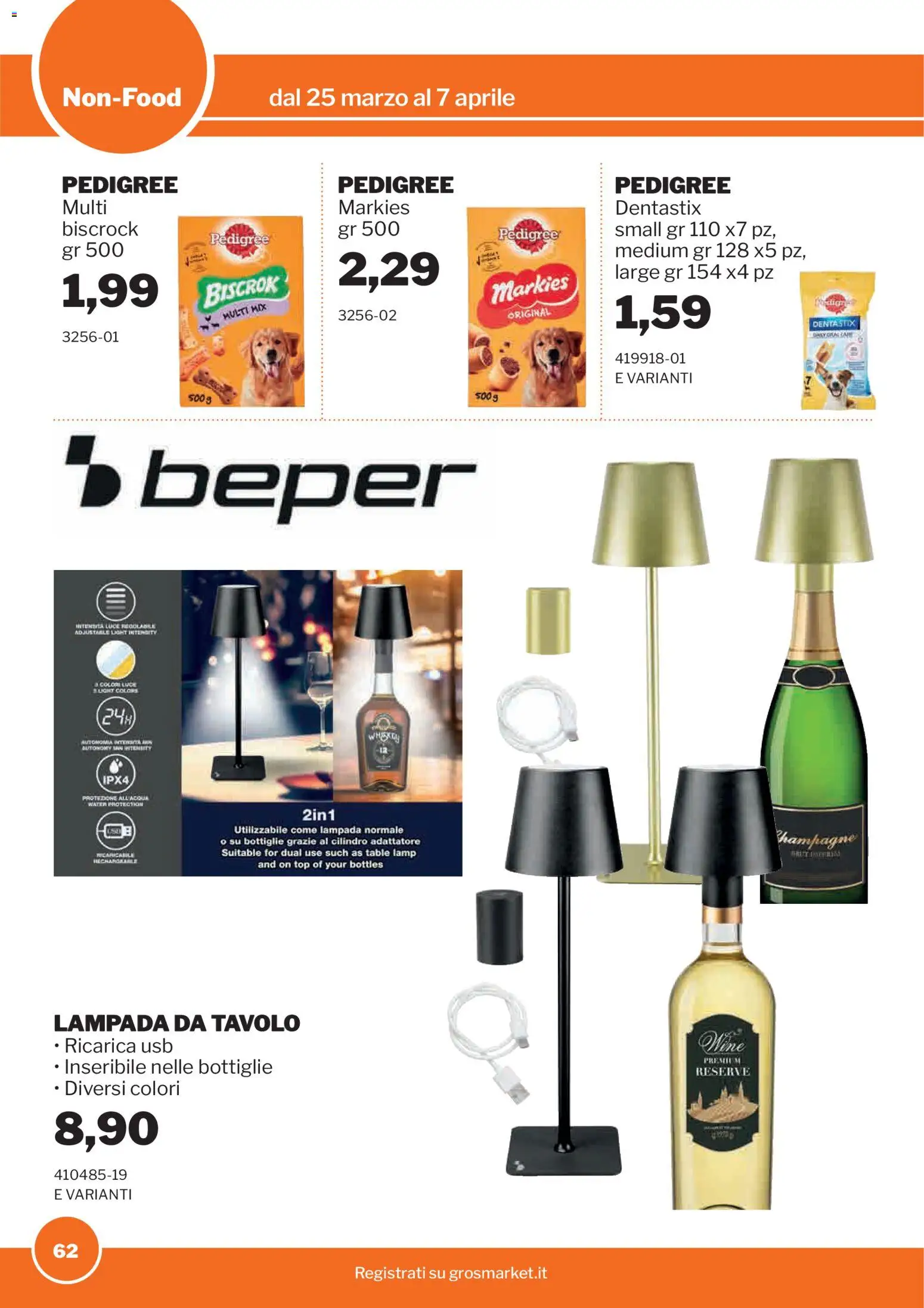 Volantino Sogegross del 25.03.2026 | Pagina: 62 | Prodotti: Acqua, Adattatore, Tavolo, Lampada