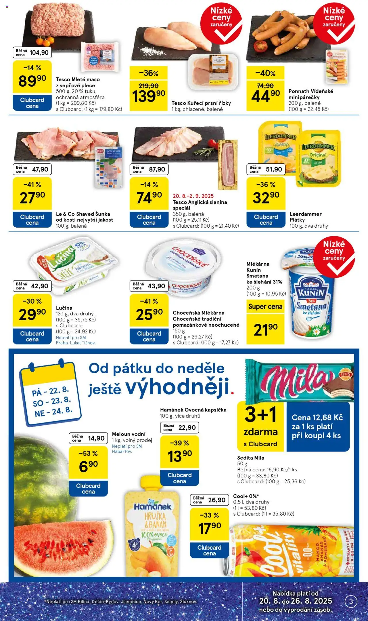 Tesco leták - Supermarket od 20.08.2025 | Strana: 3 | Produkty: Šunka od kosti, Leerdammer, Maso, Slanina