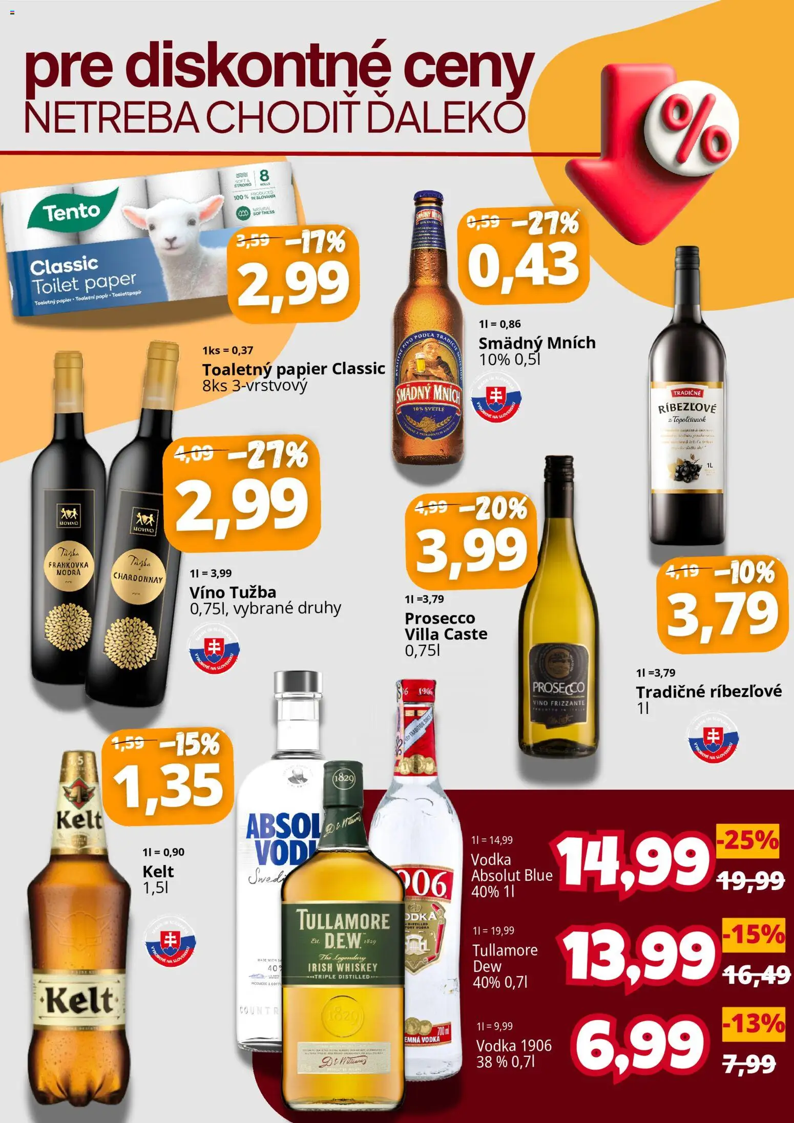 Nové CBA Komfos akcie – leták je platný od 20.02.2026 | Strana: 4 | Produkty: Prosecco, Kelt, Toaletný papier, Vodka