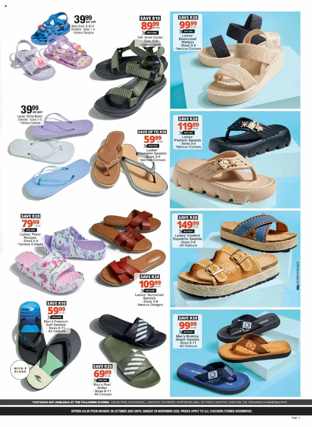 New Checkers catalogue – valid from 20.10.2025 | Page: 11 | Products: Sandals, Plugs