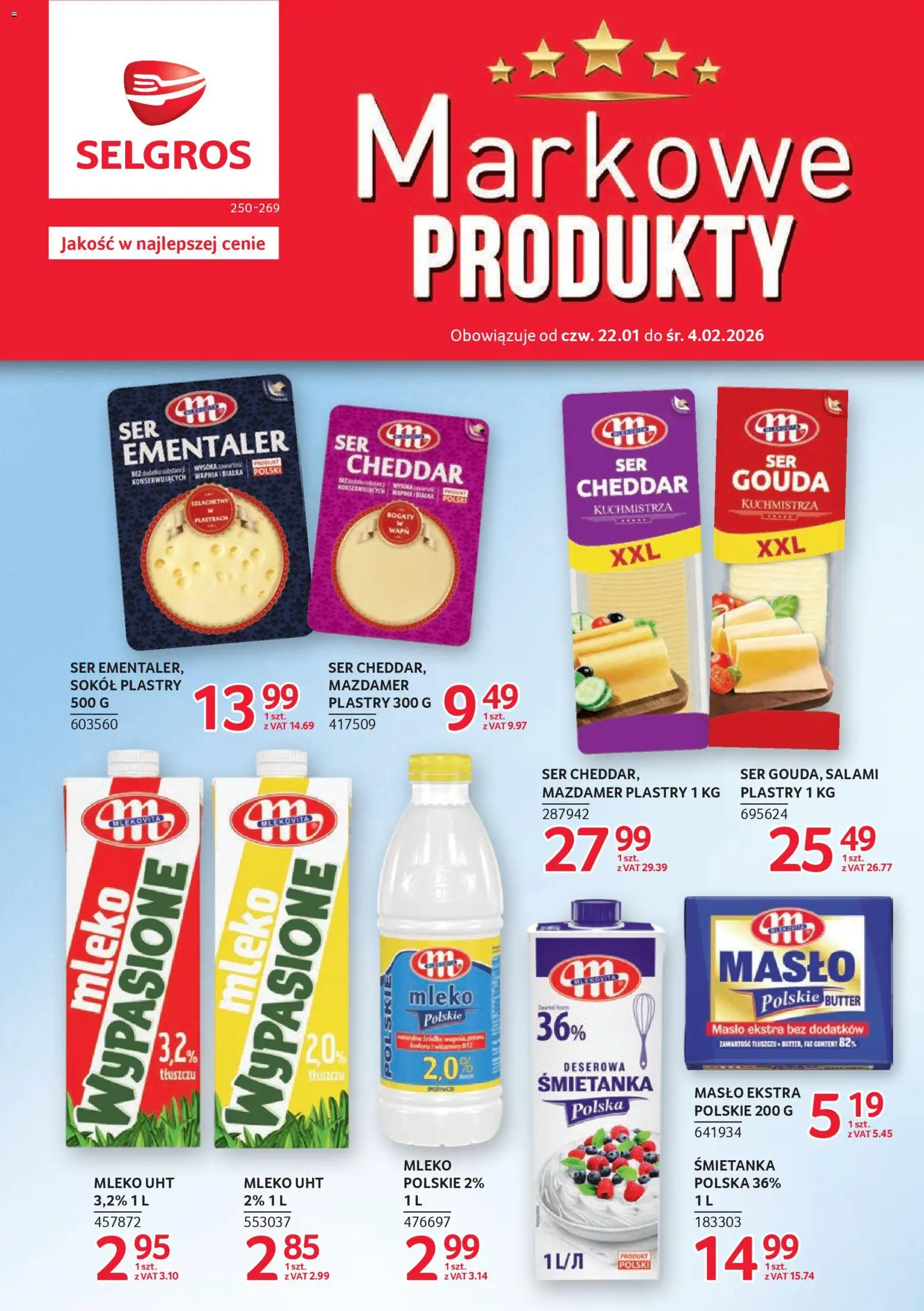 Selgros cash&carry Gazetka - Markowe produkty od 22.01.2026 | Strona: 1 | Produkty: Masło, Ser, Salami, Cheddar